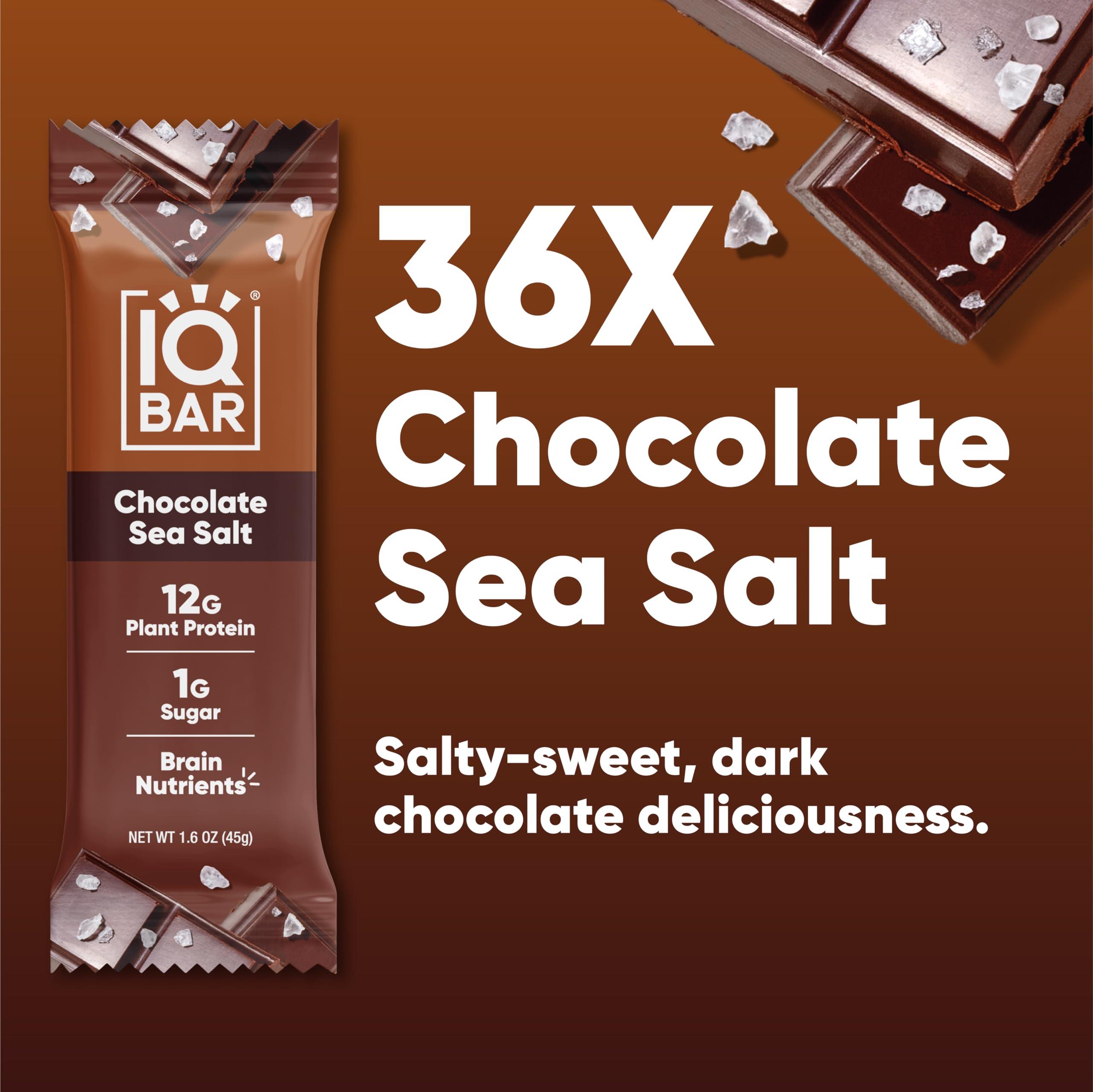 IQBAR IQBAR Brain and Body Plant Protein Bars - Chocolate Sea Salt - 36-Count Low Carb - Gluten Free, High Fiber, Vegan Snacks - Low Sugar Meal Replacement