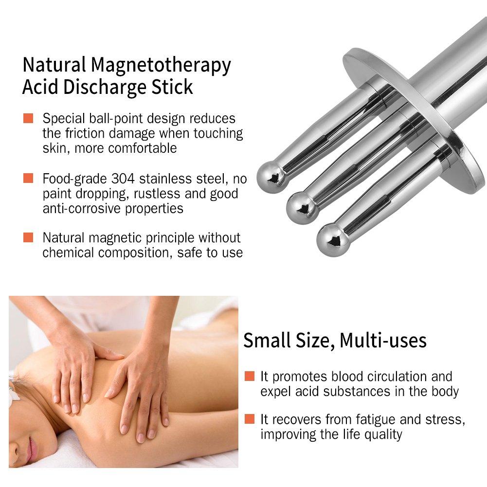 TMISHION Magnetic Massage Pen, 3 Forks Magnetotherapy Acid Discharge Stick, 3 Forks Magnetotherapy Massager, Meridian Point Magnetic Massager(Round Head)
