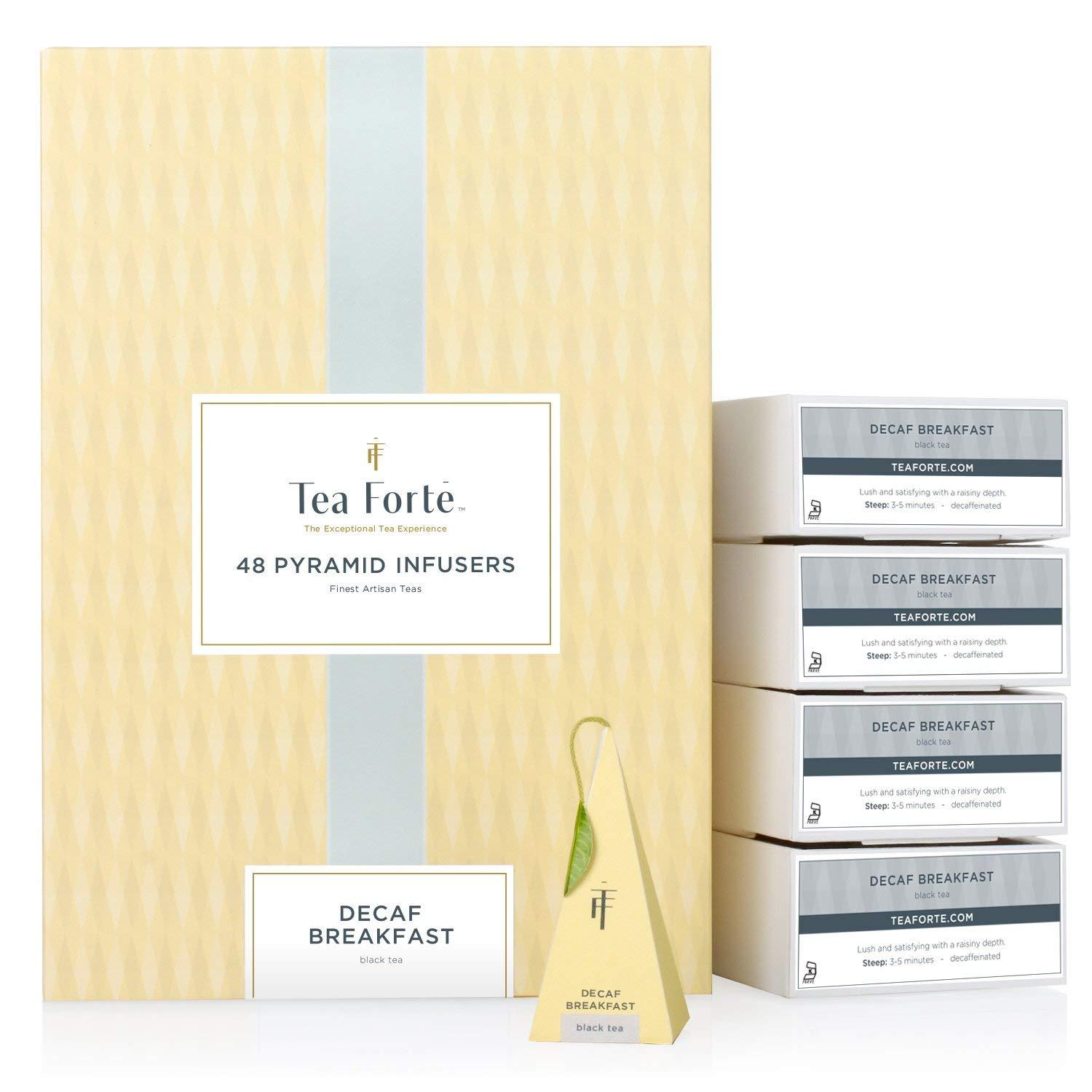 Tea Forte Tea Forte Decaf Breakfast Black Tea Event Box, Bulk Pack of 48 Pyramid Infuser Tea Sachets for All Occasions