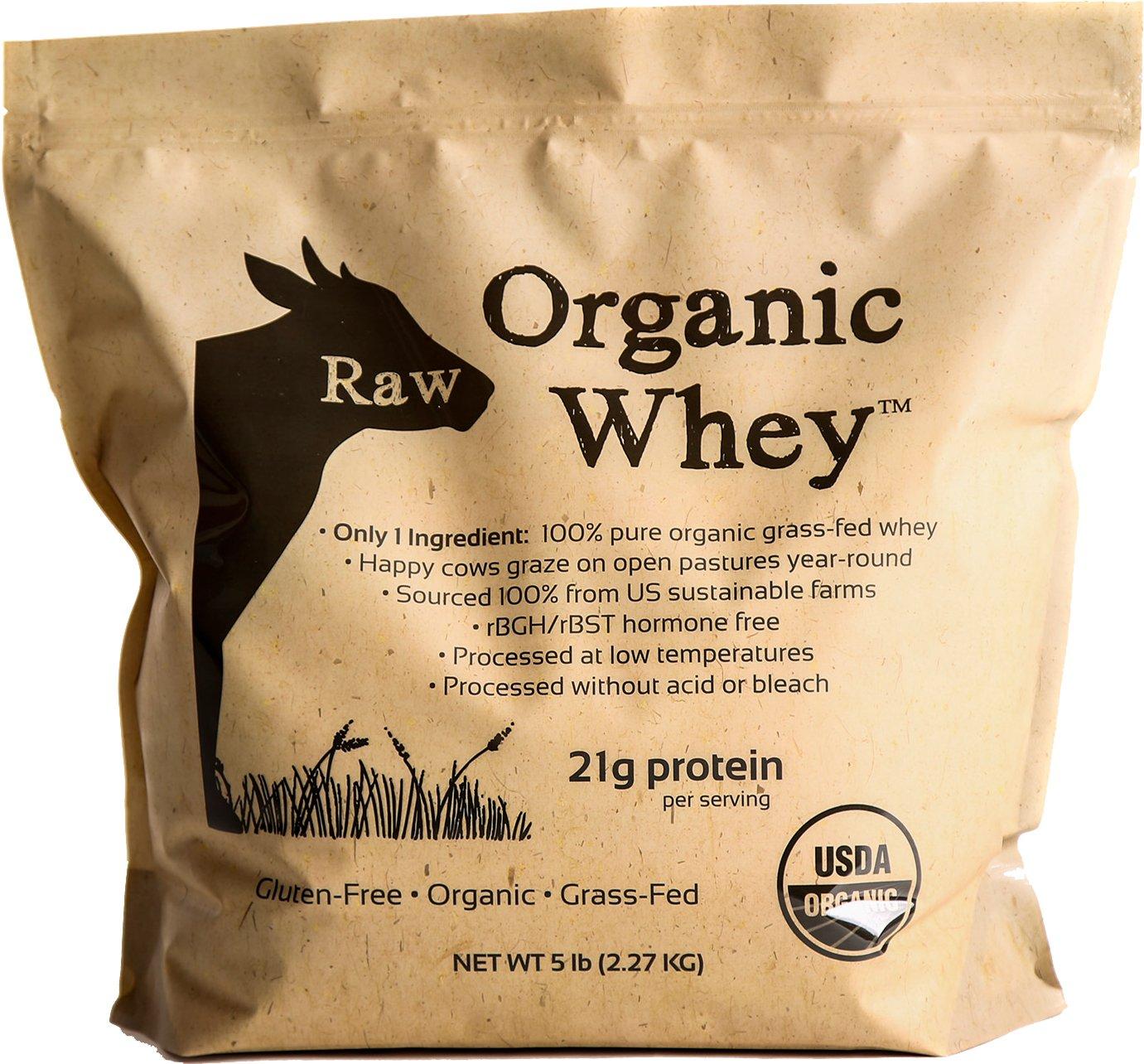Raw Organic Whey Raw Organic Whey Protein Powder, Grass Fed, Happy Healthy Cows, Undenatured, Hormone Free, Non-GMO, Gluten Free, Unflavored, Unsweetened, 5LB