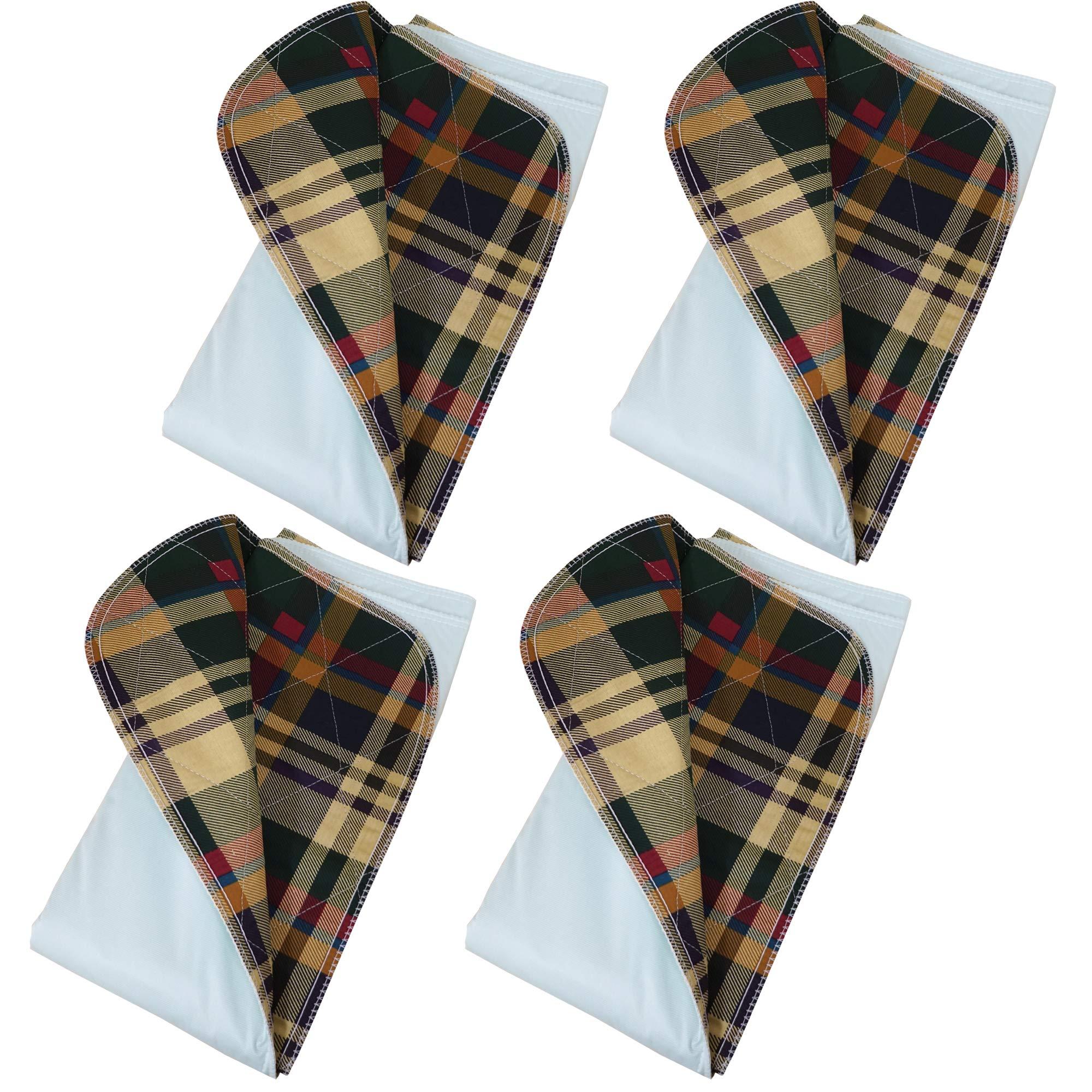 AMU Solutions 4 Pack Washable Bed Pads/Reusable Incontinence Underpads 18x24 - Warm Plaid Print - Ideal for Children and Adults Wholesale Incontinence Protection/Cloth Chucks Bed Pads Washable