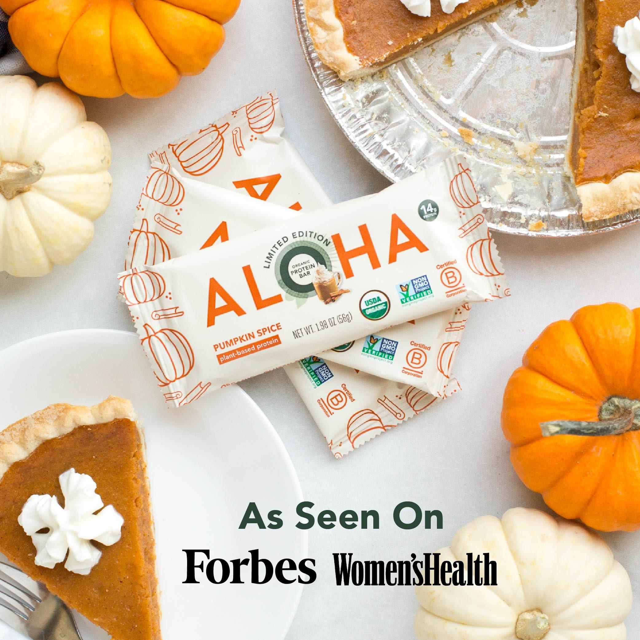 ALOHA ALOHA Organic Plant Based Protein Bars - Pumpkin Spice, Vegan, Low Sugar, Gluten-Free, Low Carb, Non-GMO, No Stevia, No Erythritol - LIMITED EDITION, 12 Count (Pack of 1)