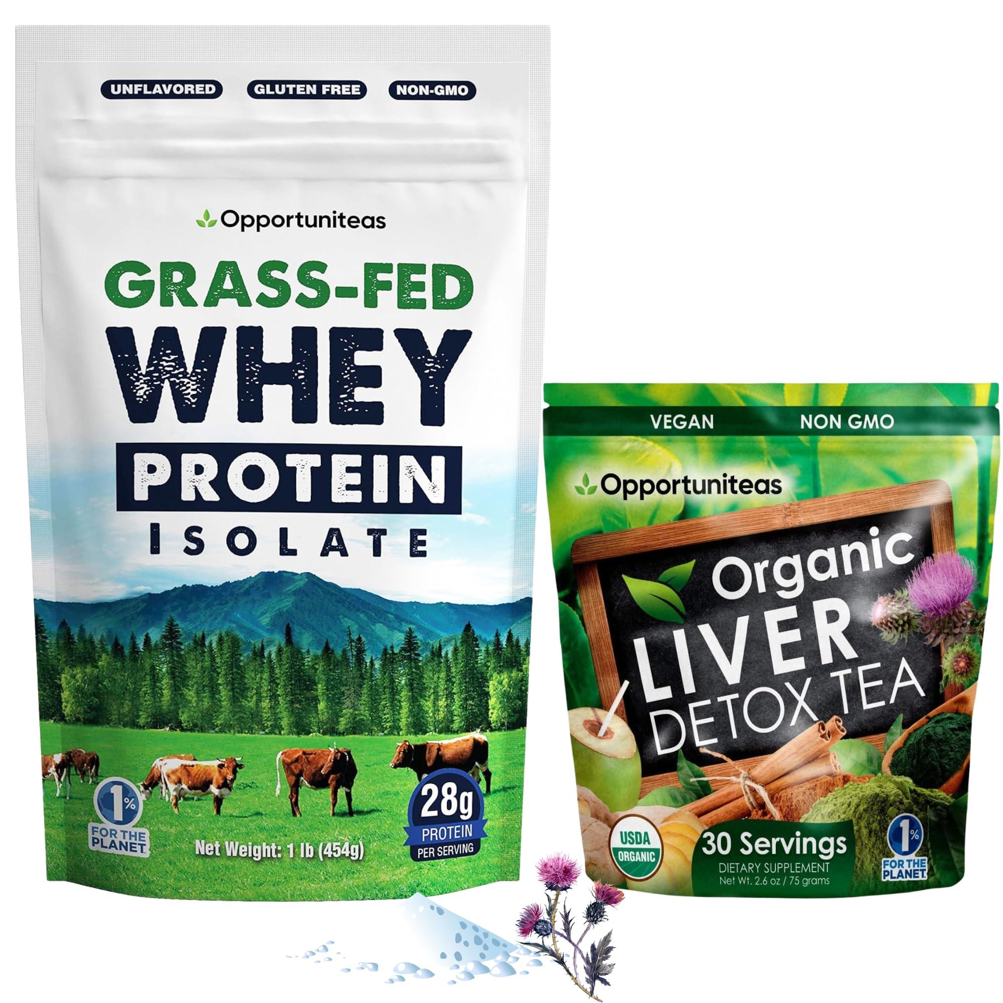 Opportuniteas Opportuniteas Grass Fed Unflavored Whey Protein & Liver Detox Matcha Tea - Support your muscles while cleansing your liver - Bundle