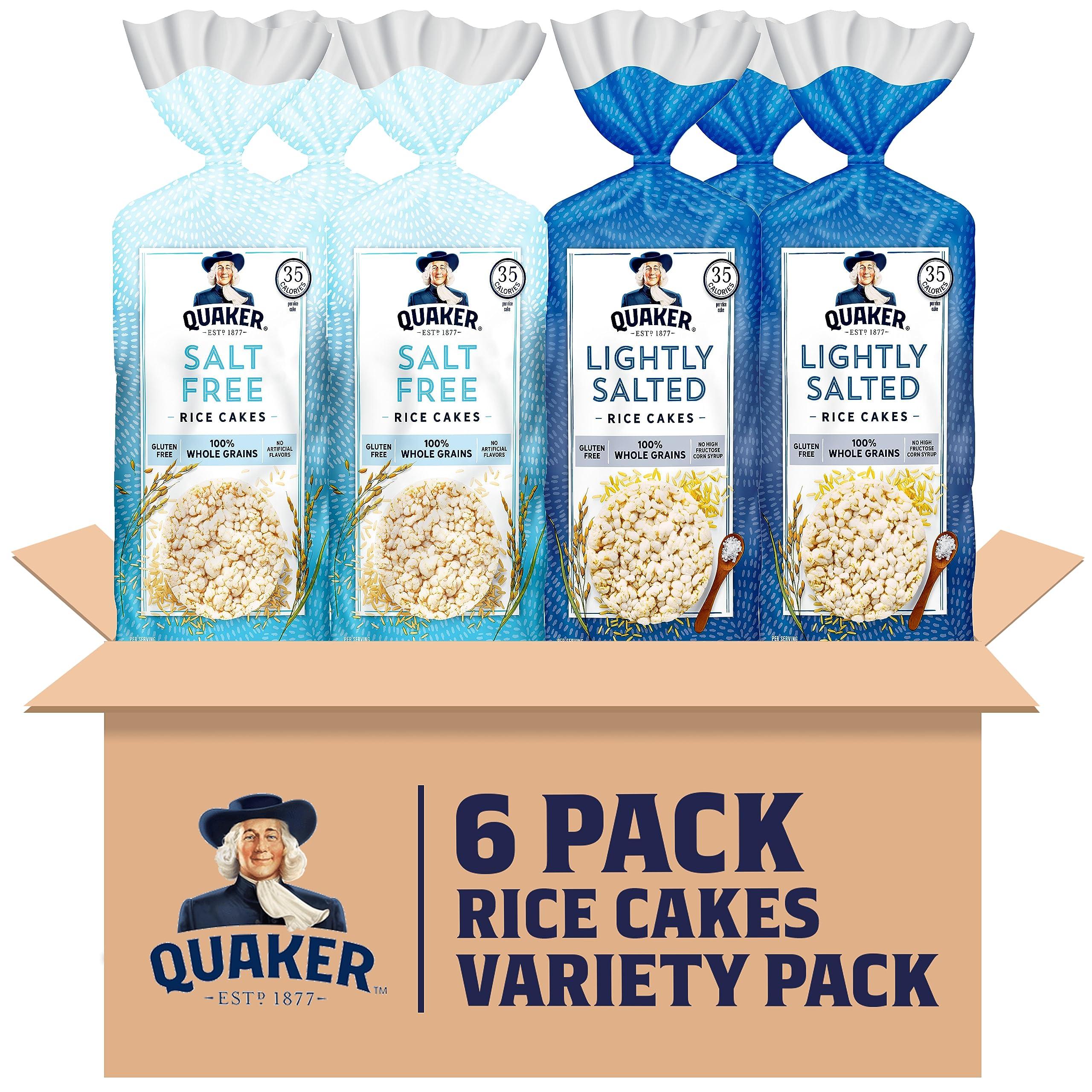 Quaker Quaker Large Rice Cakes, Gluten Free, Lightly Salted + Salt Free Variety Pack, 4.47 Ounce (Pack of 6)