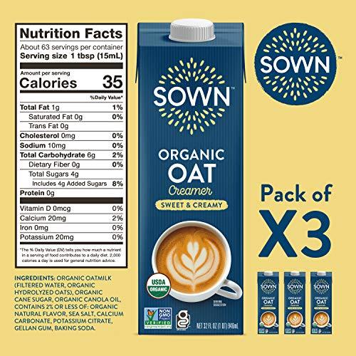 SOWN SOWN Organic Oat Creamer Sweet & Creamy - Barista Oat Milk Non Dairy Coffee Creamer - Plant Based, Dairy-Free, Vegan, Gluten-Free, Non-GMO, Shelf Stable - 32oz (Pack of 3)