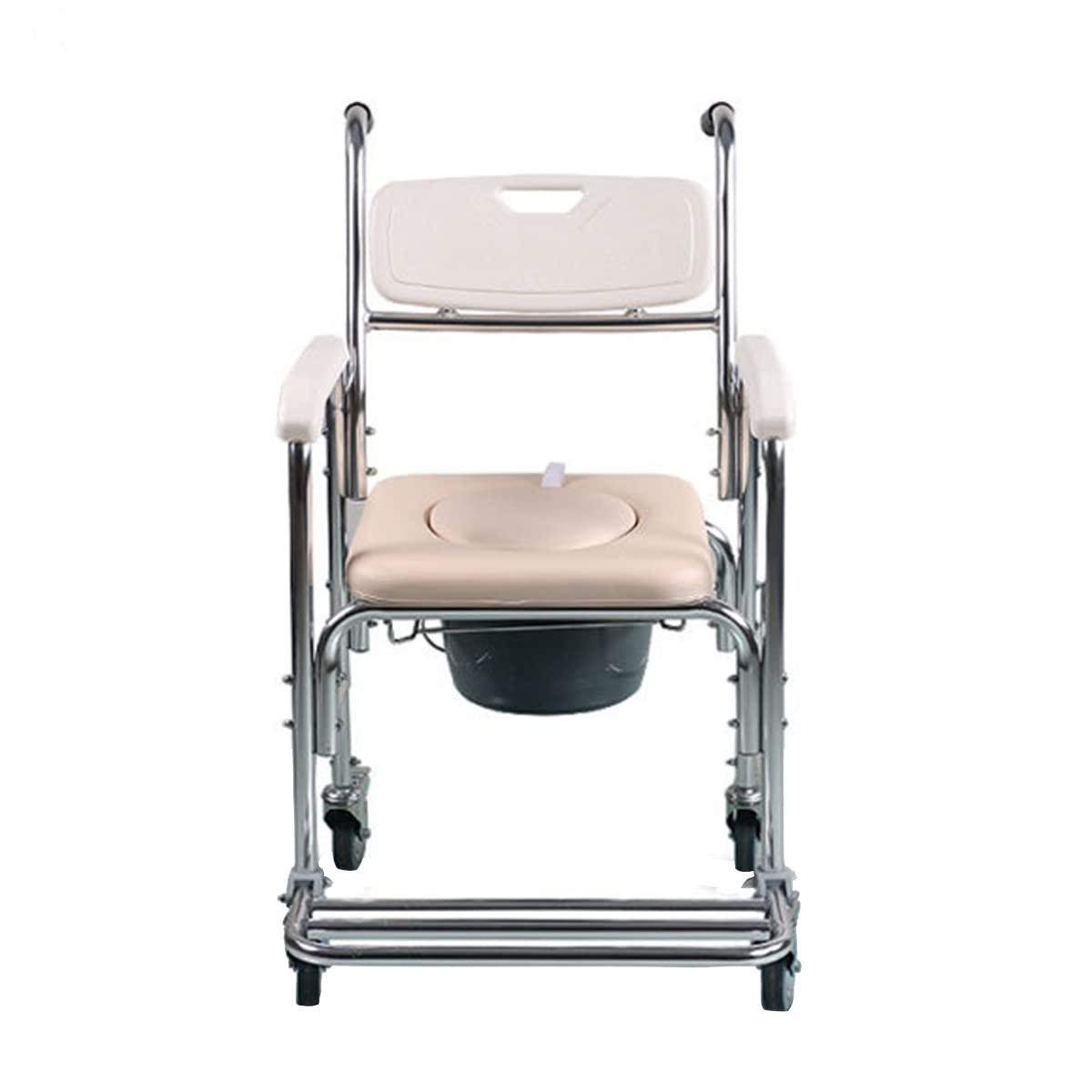 Createshao Createshao Folding Toilet Chair with Wheels Household Aluminum Portable Movable Elderly Toilet Showering with Seat Handle