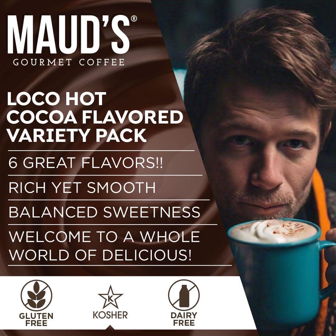 MAUD\'S Maud\'s Flavored Hot Chocolate Variety Pack, 48ct. Solar Energy Produced Recyclable Single Serve Gluten & Dairy Free Flavored Hot Cocoa Pods, 100% California Blended Hot Cocoa Variety, KCup Compatible