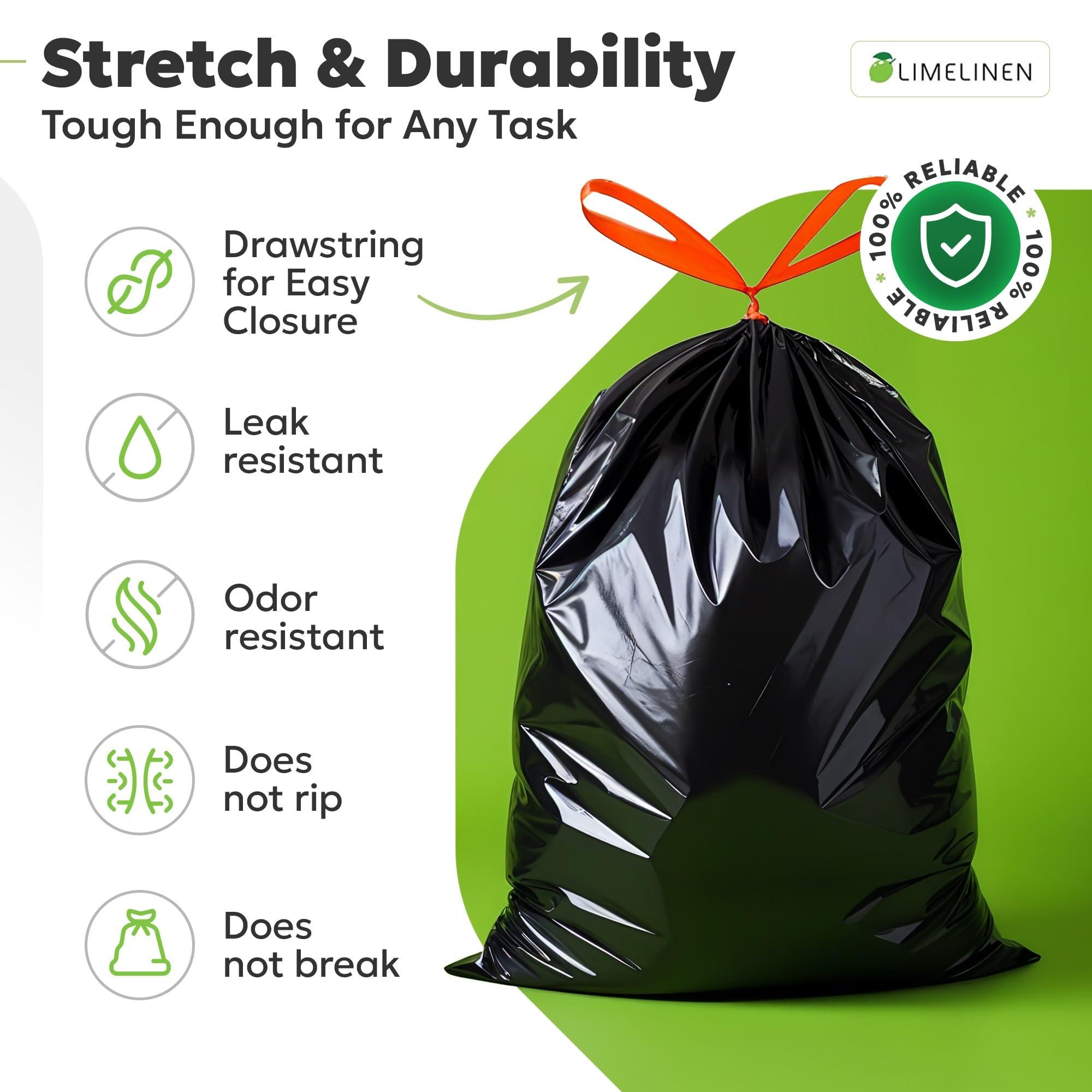 LIMELINEN LIMELINEN 30 Gallon Garbage Trash Bags, 400 Count, 1.2 mil Extra Thick Trash Bags with Drawstring Closure, Leak and Odor-Resistant Large Plastic Bags For Office, Home, Hospital, Big Waste Binst