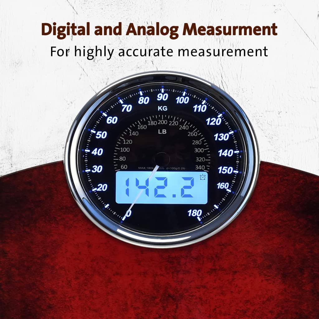 EILISON EILISON Highly Advance 2-in-1 Digital & Analog Weighing Scale for Body Weight-400lbs, 4 High Precison GX Sensor Accurate, Thick Tempered Glass, Extra Large Display (red)