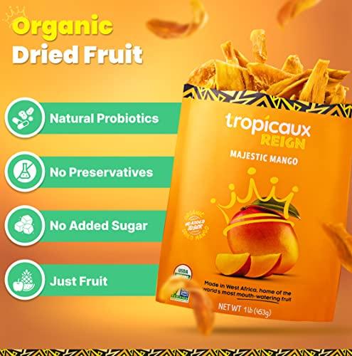 Tropicaux Reign Organic Dried Mango Slices, No Sugar Added, 16oz - All-Natural, Non-GMO, Mouth-Watering Dried Mangoes - Preservative-Free, Nutritious & Delicious Snack for Kids and Adults by Tropicaux Reign