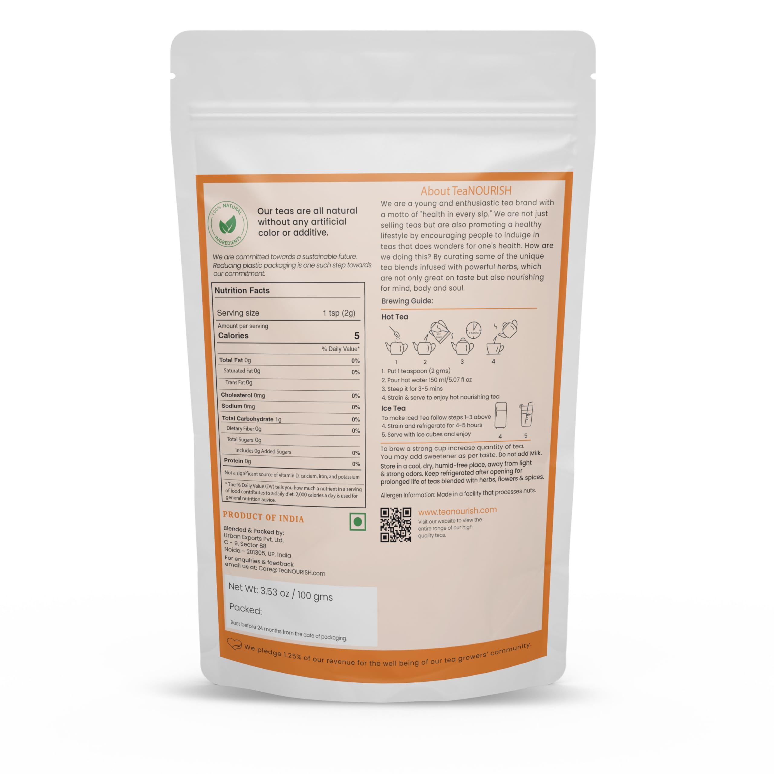 TEANOURISH TeaNOURISH Lemon Tulsi Green Tea | Darjeeling Loose Leaf | Stress Relief Tea | Immune Support Tea | 100% Natural Ingredients | Brew 50 Cups Hot or Iced Tea - 3.53oz/100g (Pack of 2)