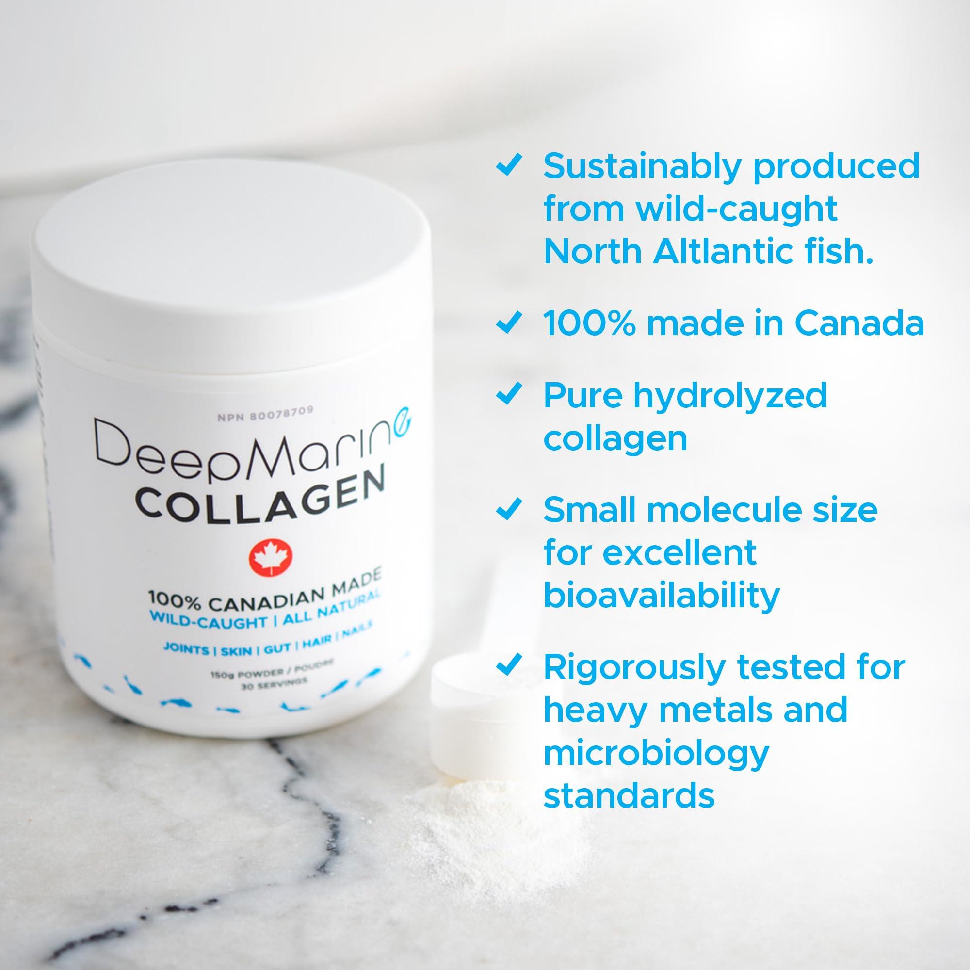 DeepMarine DeepMarine Collagen 100% Canadian Made Collagen Peptides, Wild-Caught Collagen Powder, Hydrolyzed Marine Collagen - 30 Day Supply - Gluten-Free, Tasteless, Odourless, Keto and Paleo Friendly