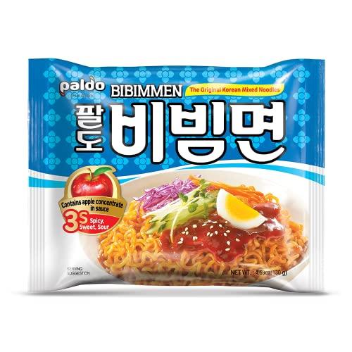 PALDO FUN & YUM Paldo Fun & Yum Bibim Men Instant Cold Noodles, Pack of 10, Brothless Cold Ramen with Sweet & Spicy Seasoning Sauce, Best Oriental Style Korean Ramyun, Soupless K-Food, 130g x 10