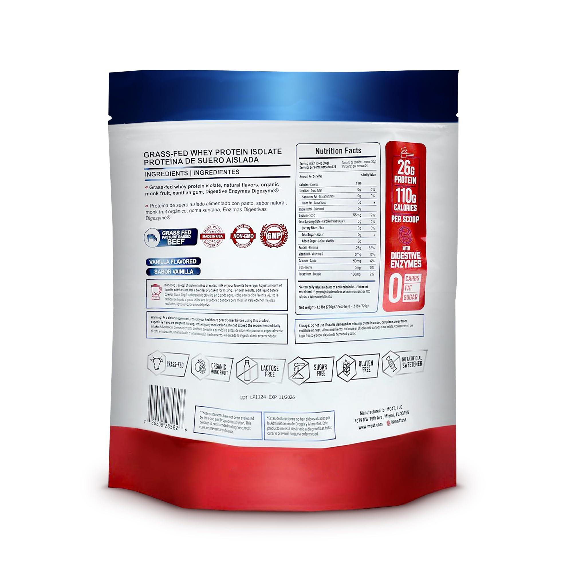 MOMOF4TRANSFORM MO4T Grass Fed Whey Protein Isolate Powder, Naturally Sweetened with Monk Fruit, Clean ingredients, 1.6 Pounds, 24 Serving. Natural Vanilla Flavor- Whey protein Isolate without artificial sweeteners