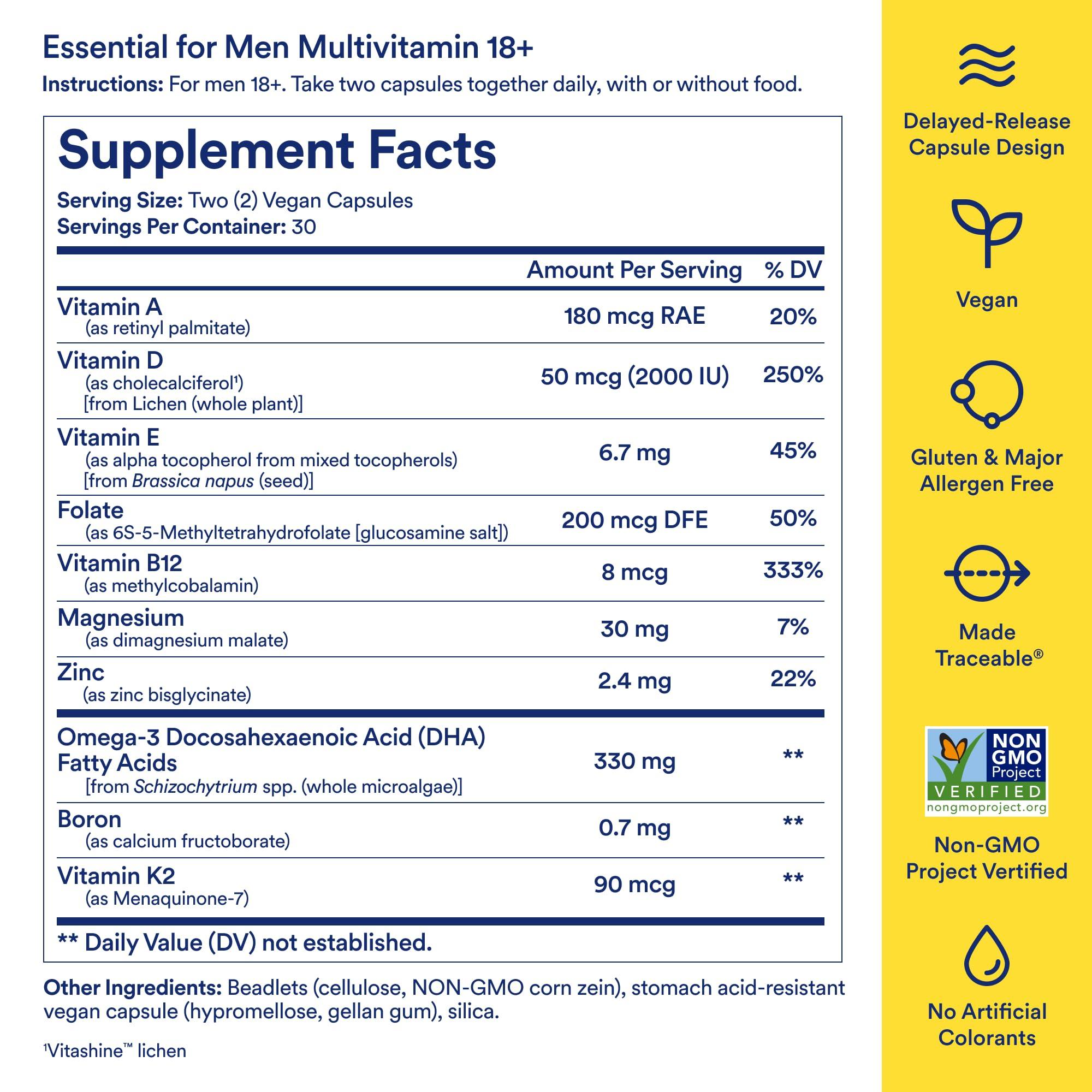Ritual Ritual Multivitamin for Men 18+ with Zinc, Vitamin A and D3 for Immune Function Support*, Omega-3 DHA, B12, K2, Gluten Free, Non-GMO, Vegan, Mint Essenced, 30 Day Supply
