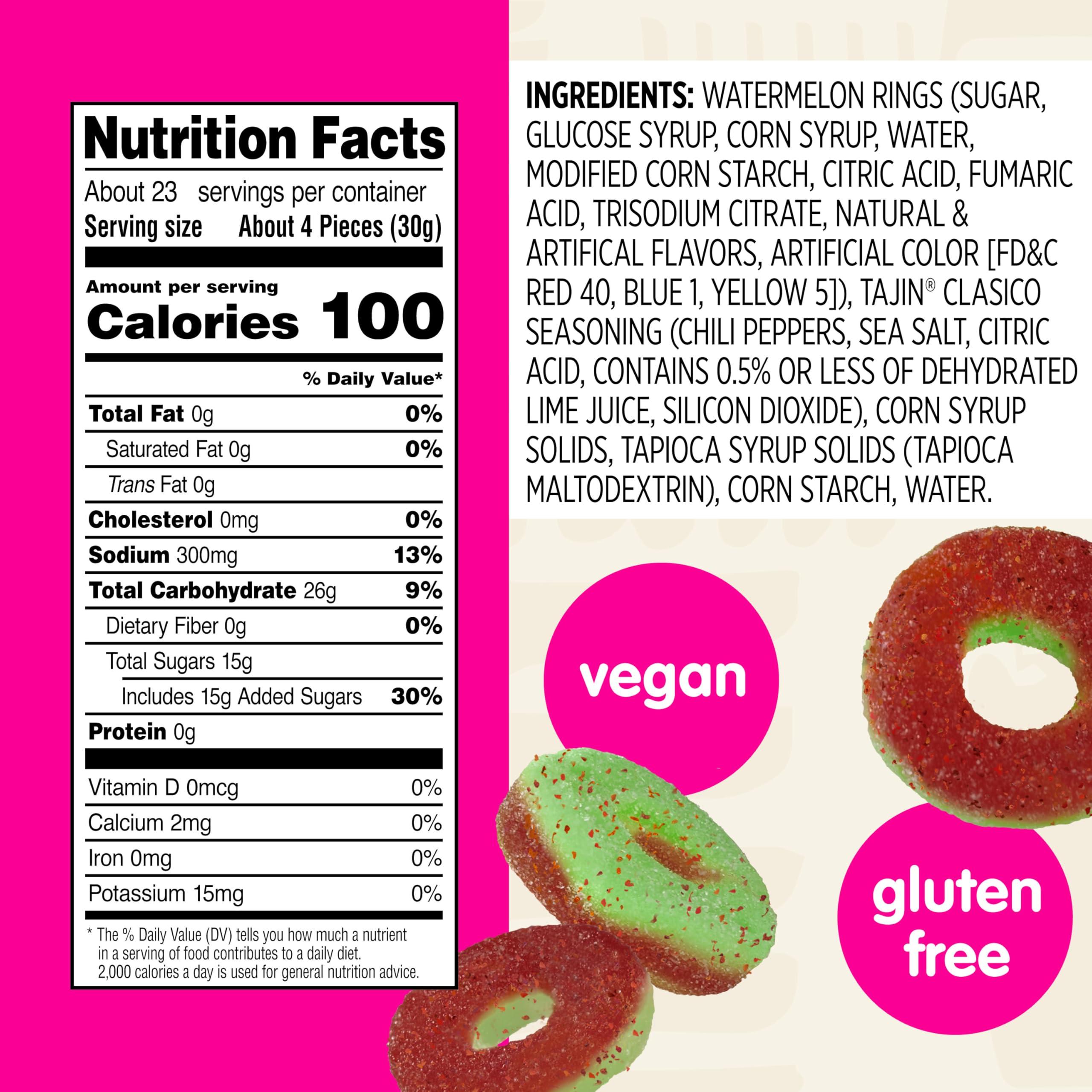 Snak Club Snak Club Tajin Watermelon Rings Chili & Lime Seasoned Gummy Candy Snack, Jumbo Pack 24oz (680g), Mild / Clasico, Vegan & Gluten Free Gummies!