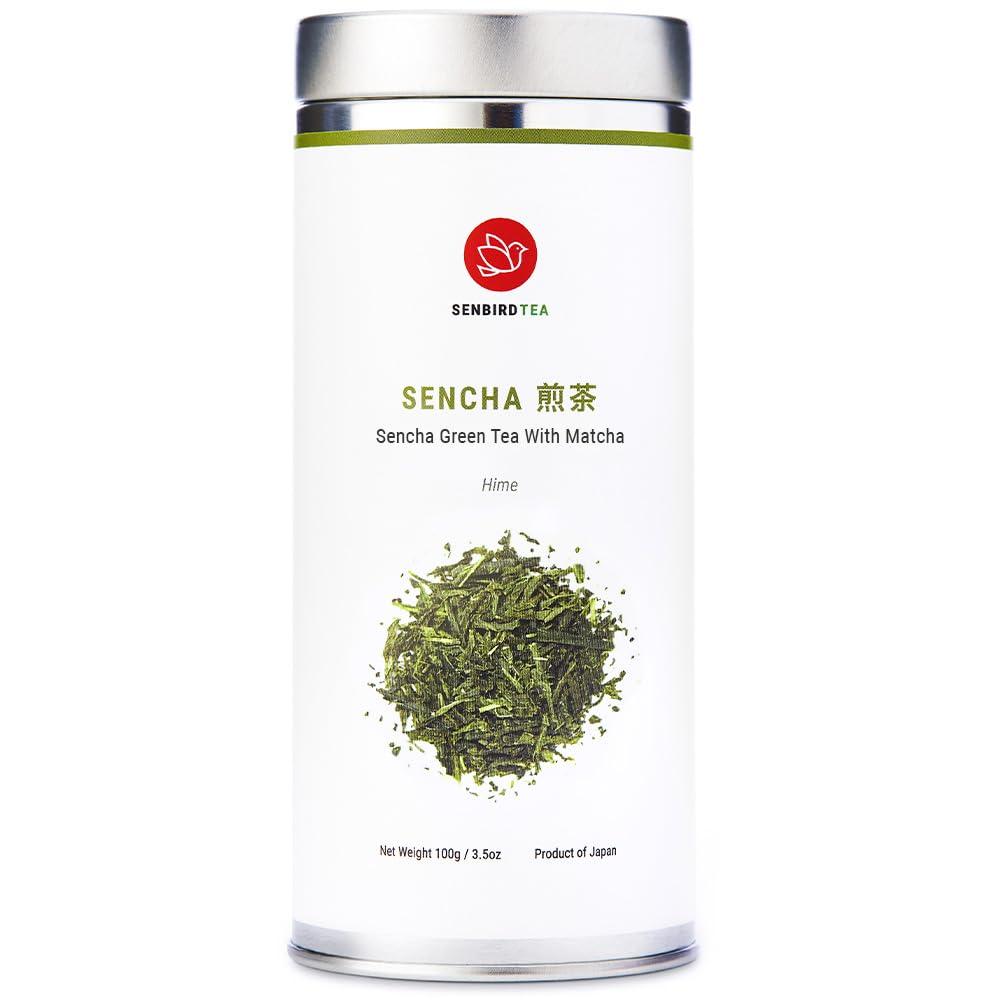 Senbird Senbird Organic Sencha With Matcha - Japanese Green Tea With Matcha - From Kyoto, Japan - Loose Leaf Tea In Airtight Tea Tin (3.5oz/100g)