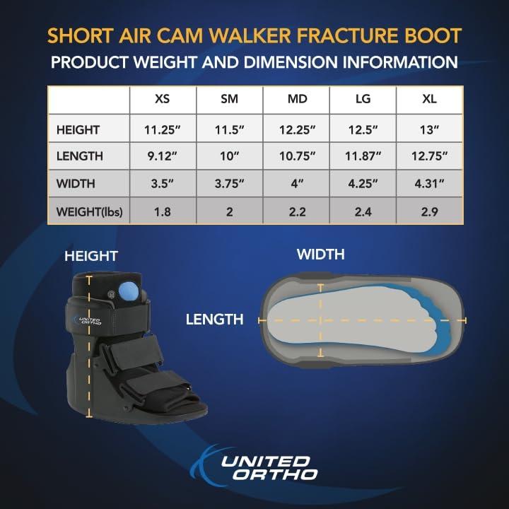 United Ortho United Ortho USA14111 Short Air Cam Walker Fracture Boot, Extra Small, Black