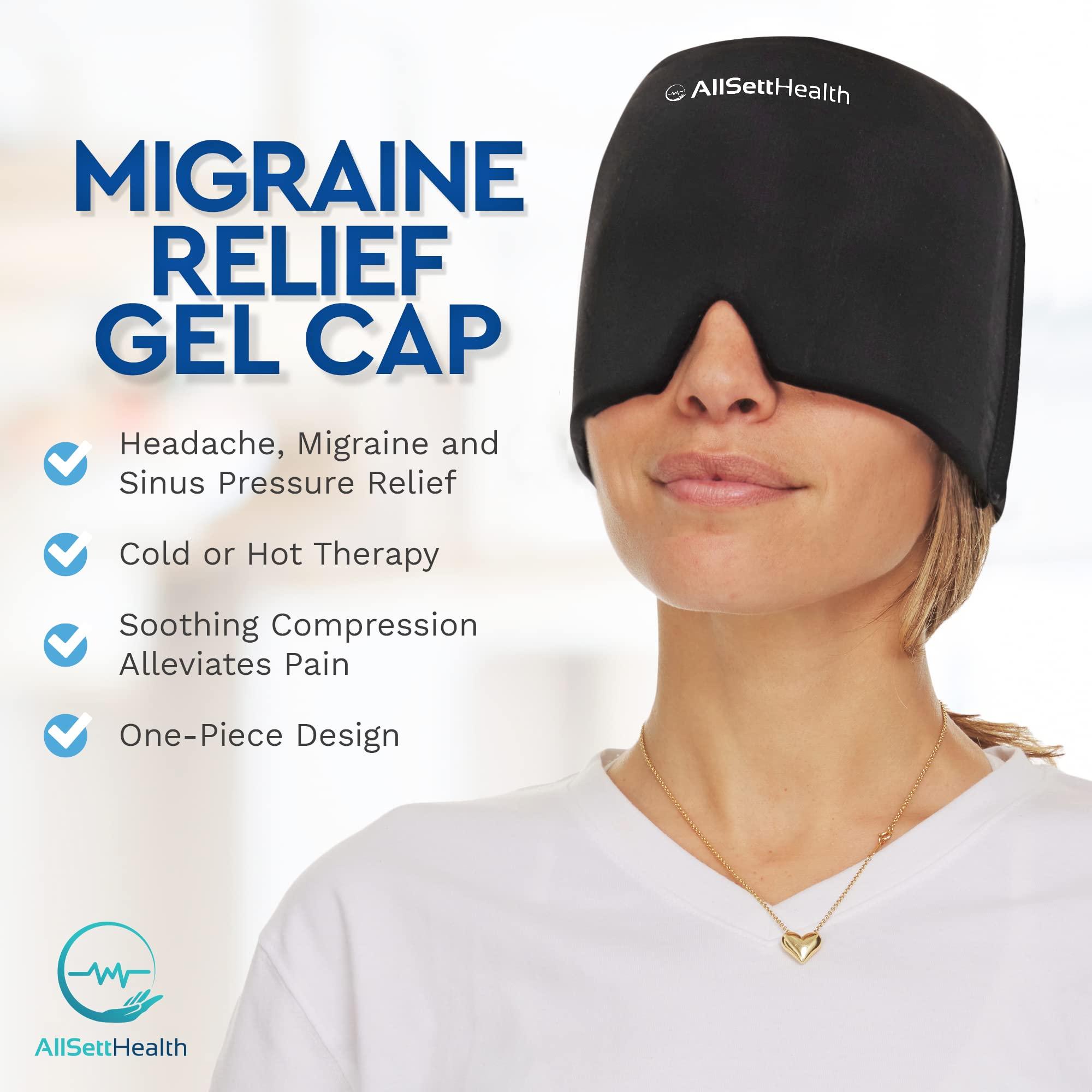 AllSett Health 2 Pack - Migraine Relief Cap Ice Head Wrap Headache and Migraine Hat | Headache Relief with Hot/Cold Gel Head Ice Pack with Face and Eye Headache Mask Compress - FSA HSA Eligible Items