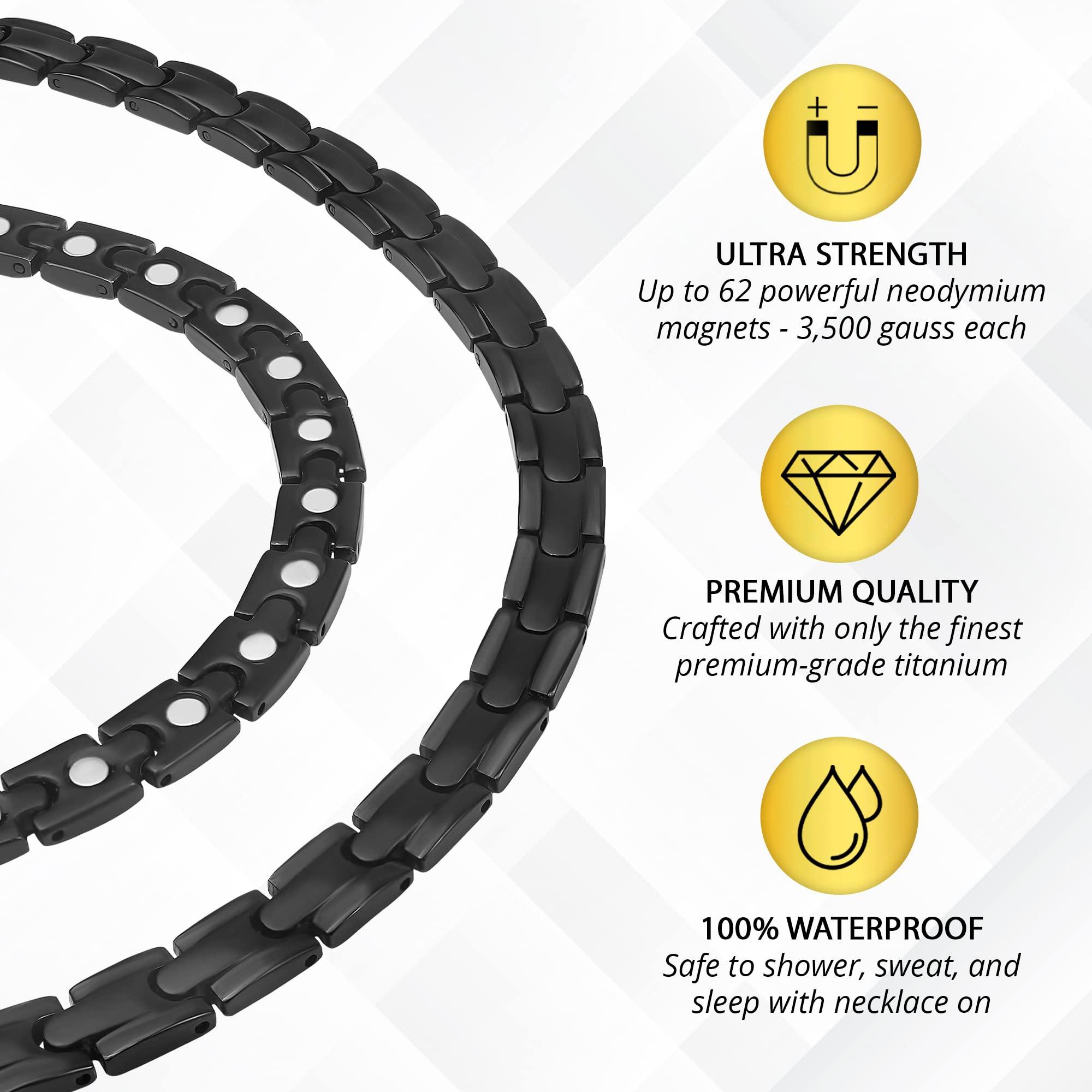 MagnetRX MagnetRX Titanium Magnetic Necklace Ultra Strength Magnetic Necklaces for Men & Women Effective Titanium Necklace with 62 Magnets (Black, 21.5 Inches)