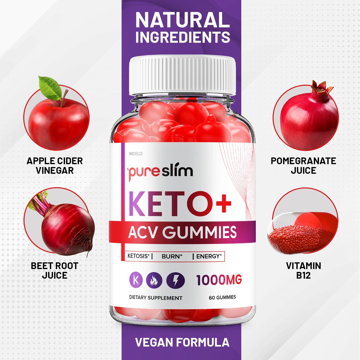 Indelo (2 Pack) Pure Slim Keto ACV Gummies - Advanced Formula PureSlim Keto plus ACV Gummies Apple Cider Vinegar Pure Slim ACV Gummies Dietary Supplement Reviews Men Women (120 Gummies)