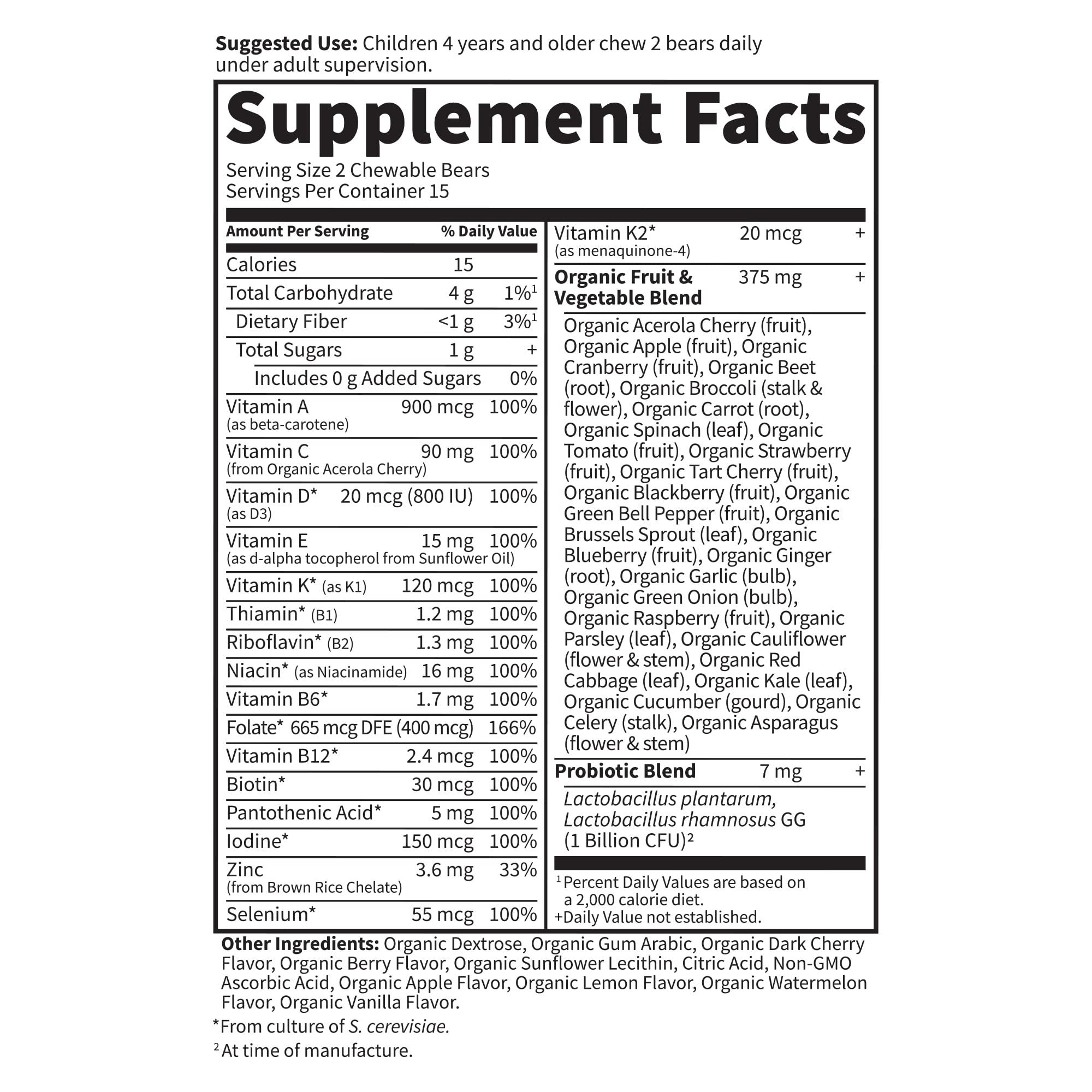 Garden of Life Garden of Life Vegetarian Multivitamin Supplement for Kids - Vitamin Code Kids Chewable Raw Whole Food Vitamin with Probiotics, 30 Chewable Bears