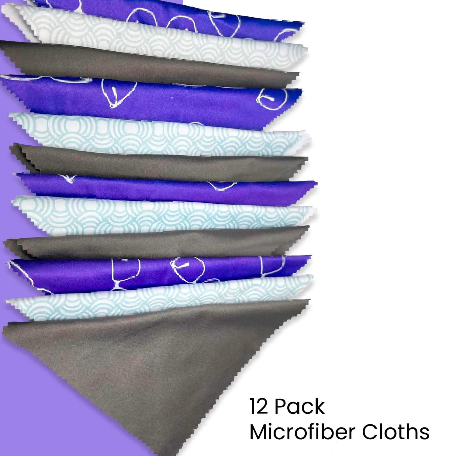 Optigear Optigear Microfiber Lens Cleaning Cloth Kit | 12 Pack | 3 Styles | Purple Glasses | Gray Swirls | Gray