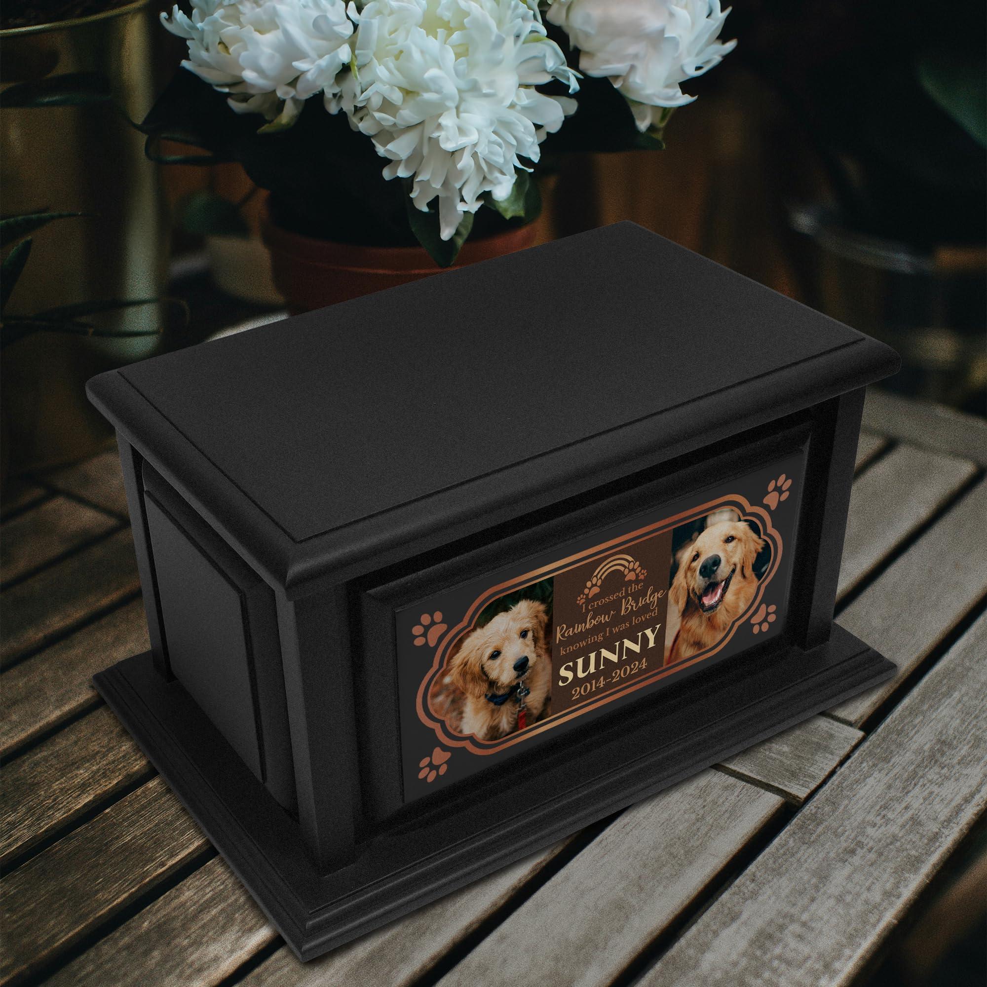 Basic Fundamentals 250lbs Personalized Pet Urns Made of Solid Pine Wood, Custom Urn Box for Dog Ashes, Large Burial and Cremation Urns for Dog Memorial, Black Wood Color (Design 12)