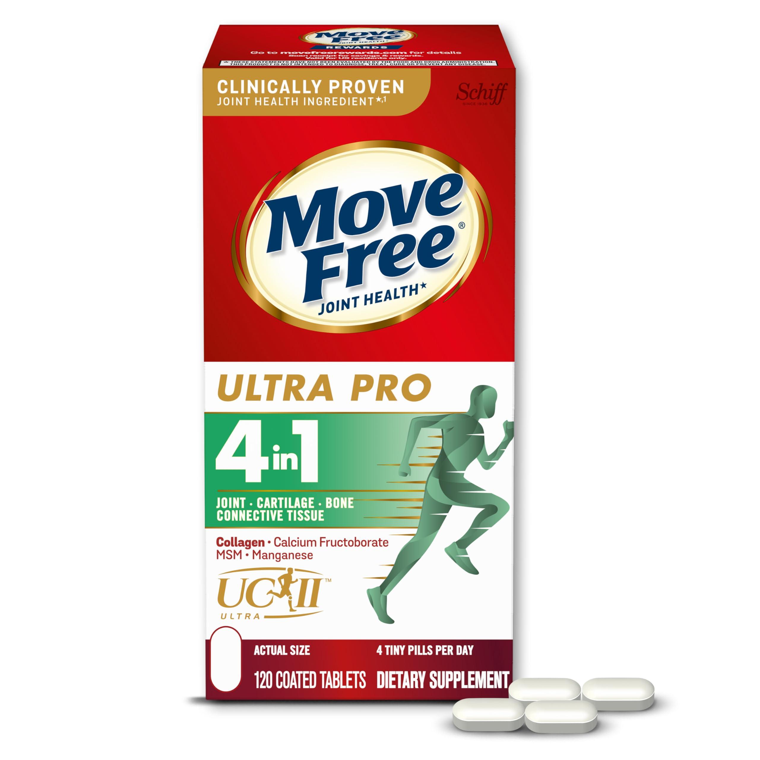 Move Free Move Free Ultra Pro with Quadruple Action Joint Support - Type 2 Collagen MSM Calcium Fructoborate & Manganese - Supports Joint Cartiliage Bone Connective Tissue, 120 Tablets (30 servings)