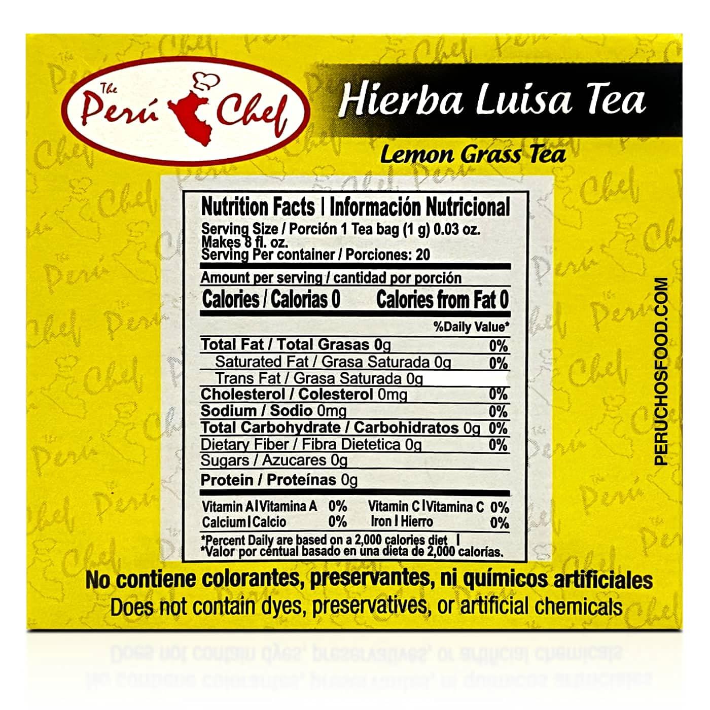 Peruchef Peruchef Te Hierba Luisa 20 Sobres Filtrantes | 20 Tea Bags of Lemon Grass from Peru 3 Pack