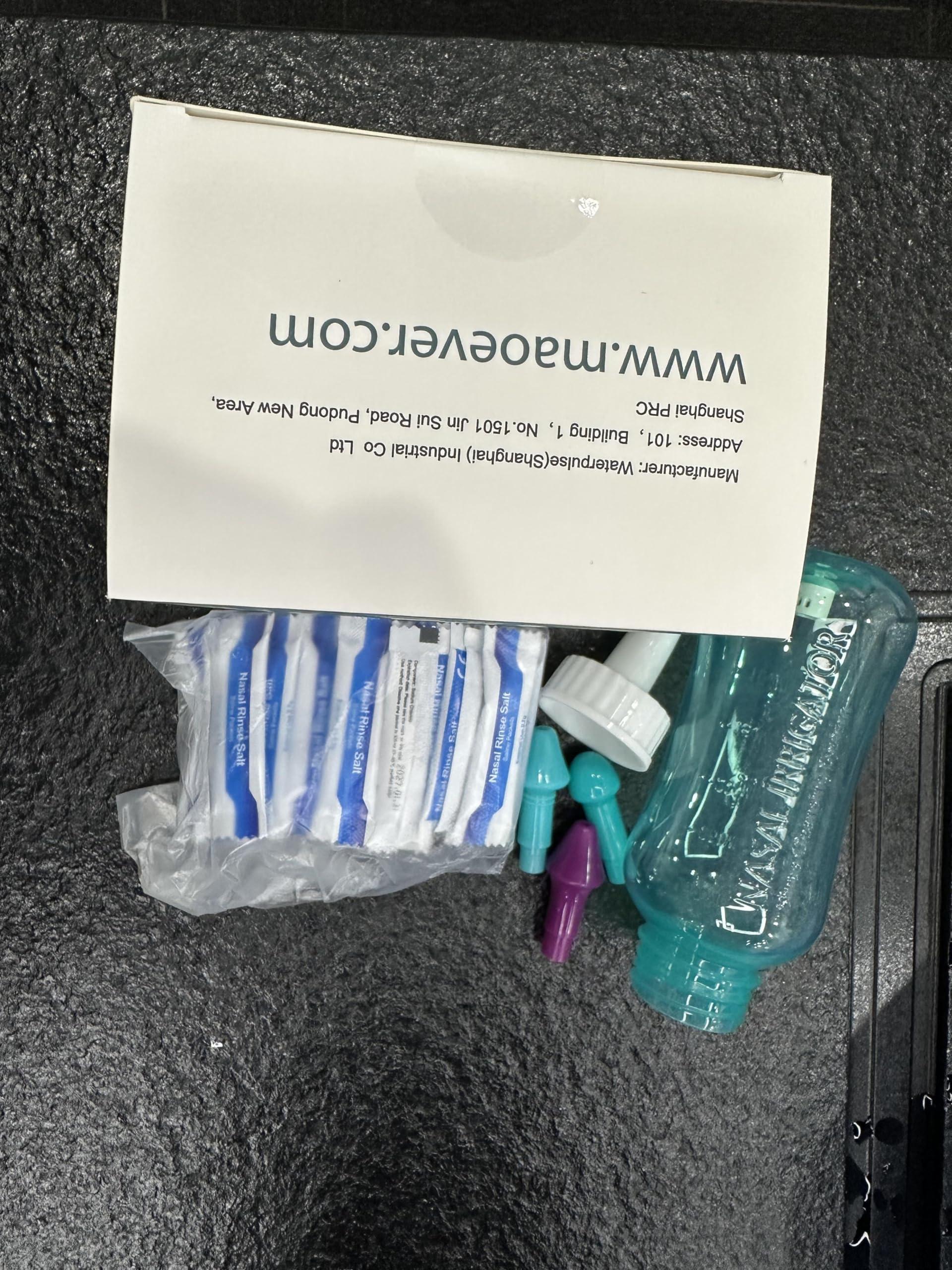 MAOEVER Neti Pot Sinus Rinse Bottle Nose Wash Cleaner Pressure Rinse Nasal Irrigation for Adult & Kid BPA Free 300 ML with 30 Nasal Wash Salt Packets and Sticker Thermometer