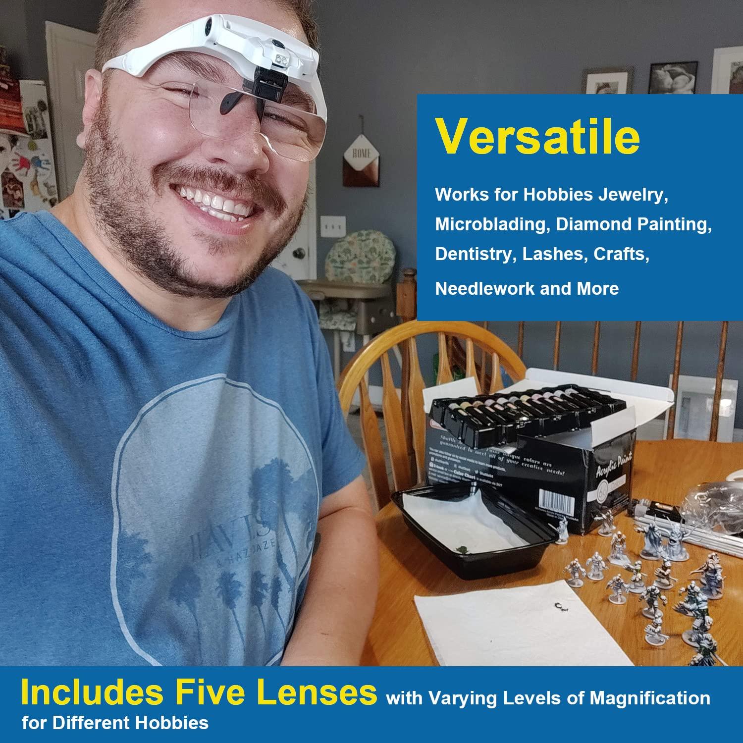 Tmango TMANGO Magnifying Glasses with Light for Close Work, Rechargeable and Hands Free Headband Magnifier, Optivisor for Jewelers, Eyelash, Watch Repair or Cross Stitch