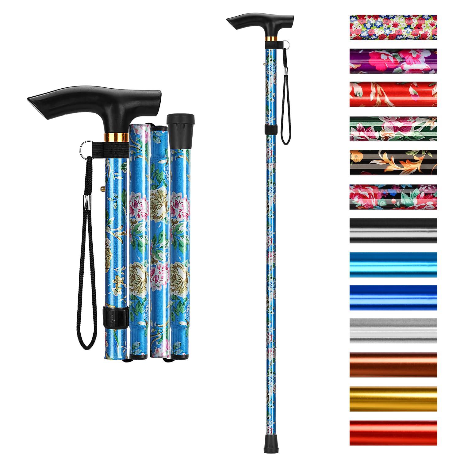 supregear supregear Folding Cane, 5-Level Adjustable Height Walking Stick Lightweight Portable Cane Travel Cane with Wrist Strap and T Handle for Elderly Disabled Men Women