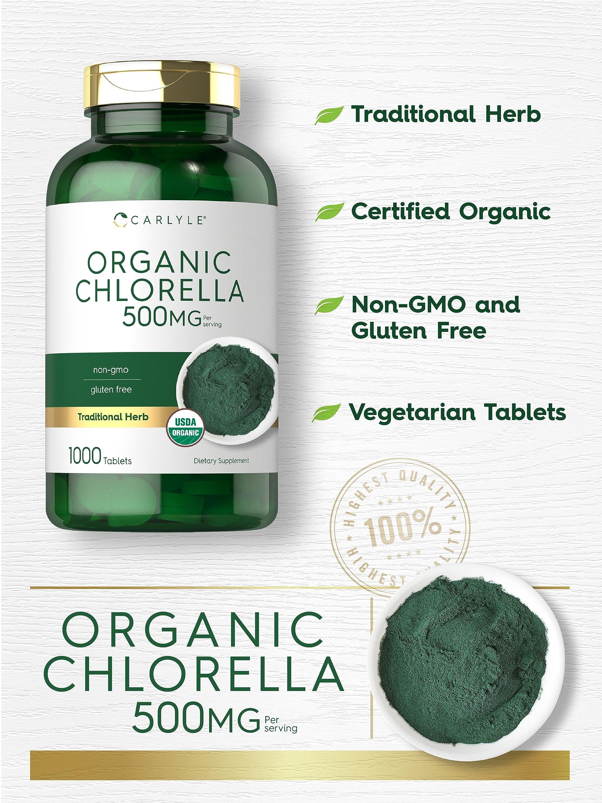Carlyle Carlyle Chlorella Tablets Organic 500 mg | 1000 Count | Vegetarian, Non-GMO, and Gluten Free Supplement