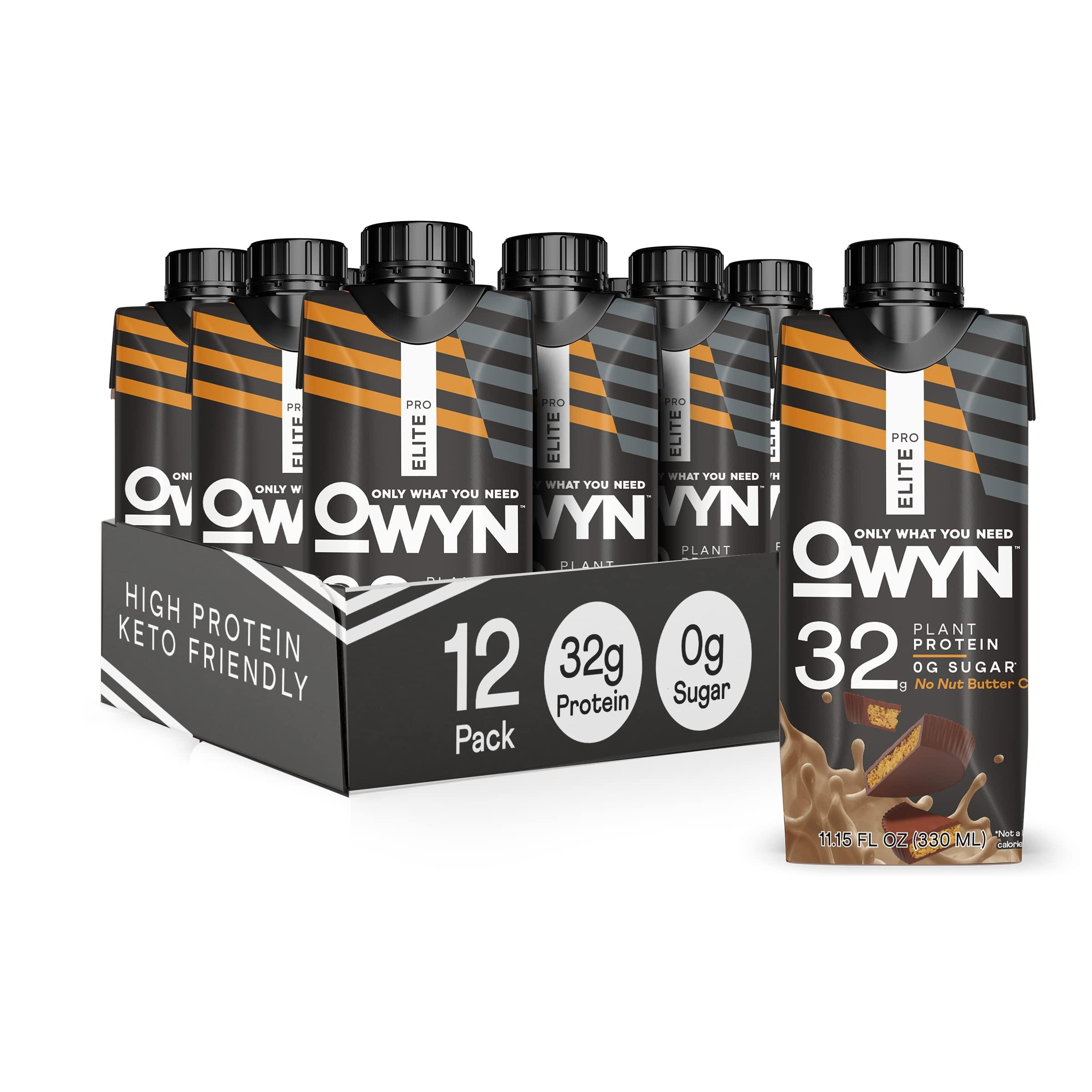 OWYN Only What You Need OWYN Pro Elite Vegan Plant-Based High Protein Shake, No Nut Butter Cup, 32g Plant Protein, Superfoods Greens for Workout and Recovery, 0g Net Carbs, Zero Sugar, Keto (12 Pack)