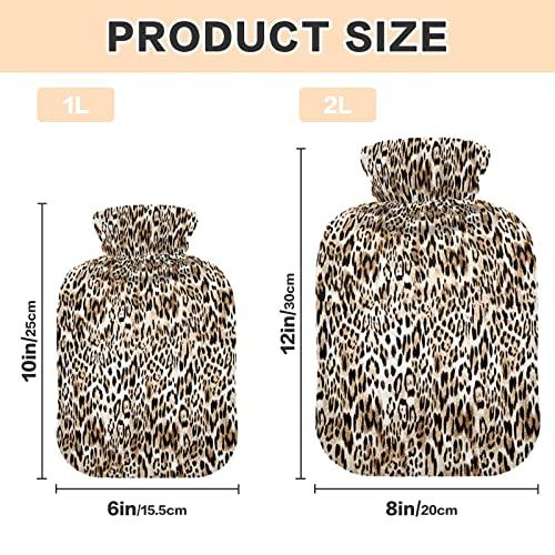 Caikeny Animal Leopard Pattern Hot Water Bottle with Cover Hot Water Bag Bottle for Pain Relief Water Bags for Menstrual Period Cramps Hot Cold Compress Hot Pack Pad 10 * 12 in
