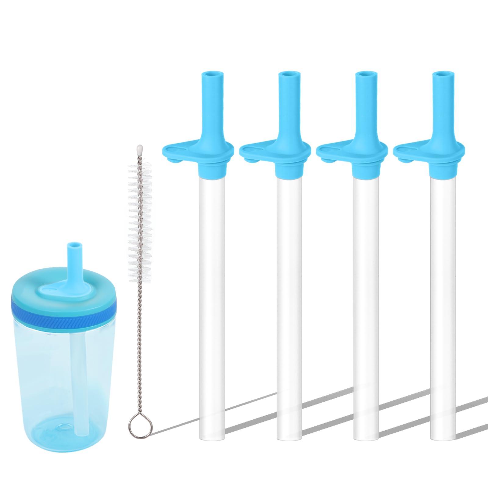 PEUTIER 4pcs Replacement Straws and Bite Valve for Zak Designs Kelso 15 oz, Straw Cup Accessories with Straw Cleaning Brush for kids Water Bottle, BPA Free Reusable (Blue)