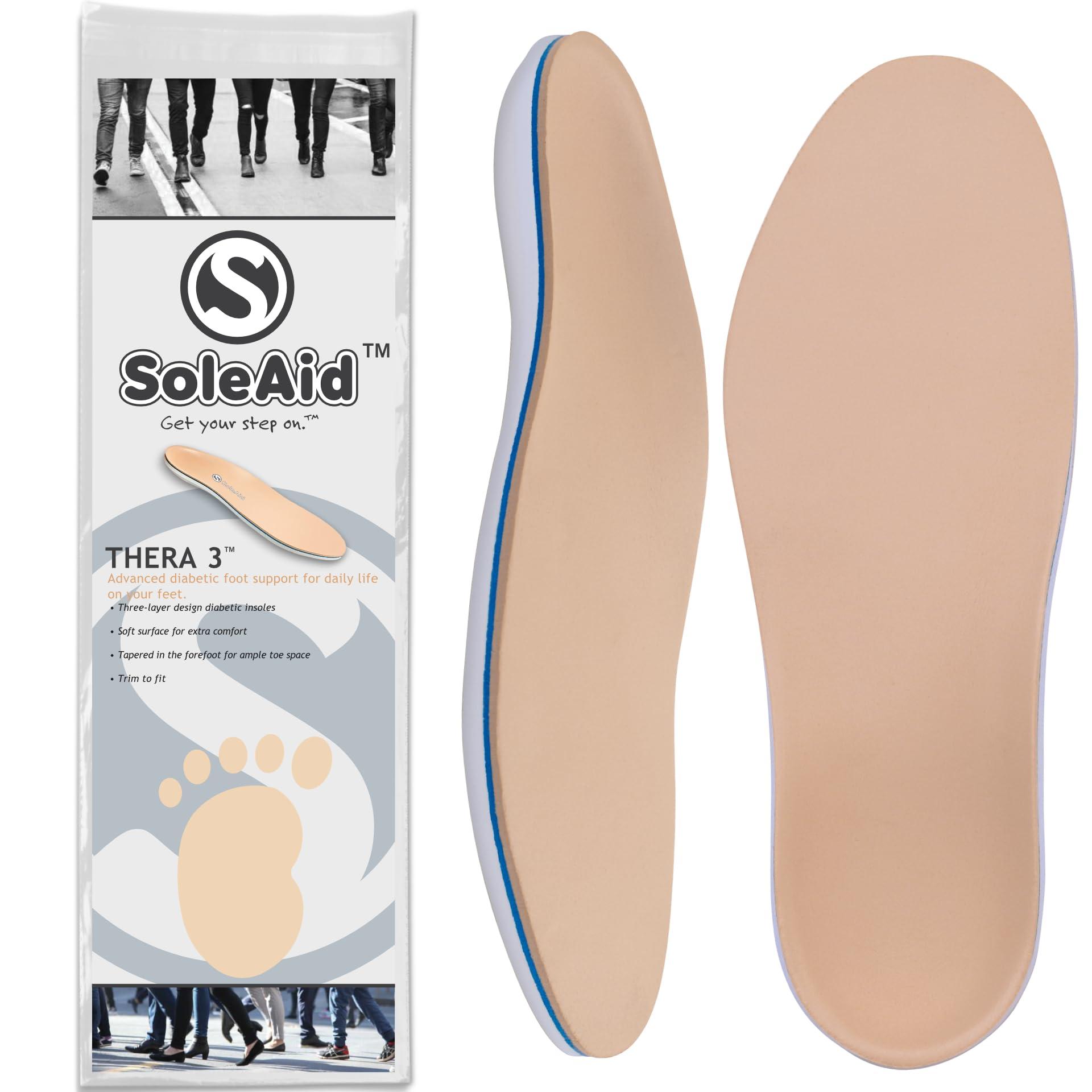 SoleAid SoleAid Thera 3, 3-Layer Diabetic Insoles - Light Weight, Soft, Shock Absorbing Therapeutic Foot Support (Women: 5-6 / Men -)