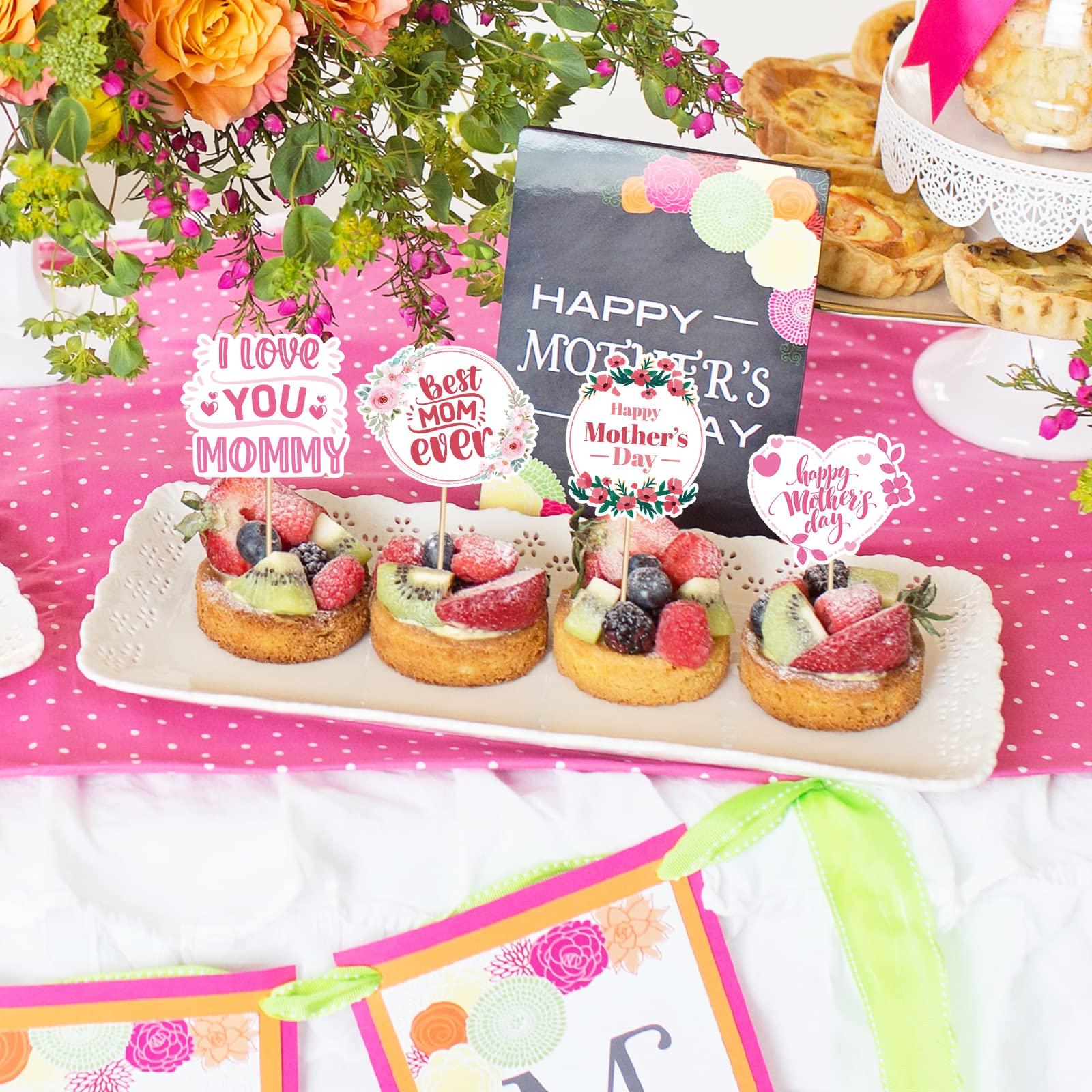M1NTP1US + 144PCS Happy Mothers Day Cupcake Toppers Decorations Mom Day Thank You Appetizers Toothpicks Sticks Food Picks Party Supplies