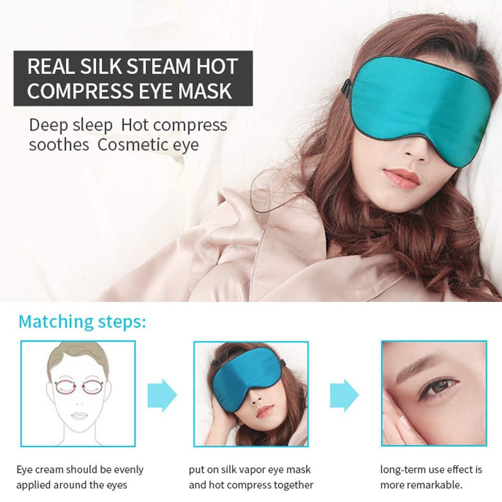 Smartmak Real Silk Heated Eye Mask, Reusable USB Electric Soft Sleeping Mask with Temperature and Time Control, Comfortable Heating Steam Blindfold for Eyes Relax - Peacock Blue