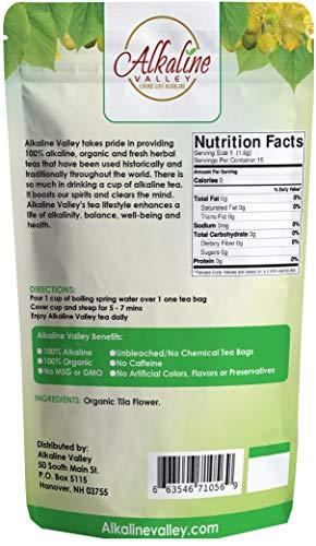 Alkaline Valley Linden Flower Tea, Tila Tea or Te De Tila -15 Unbleached/Chemical-Free Linden Tea Bags - (Pack of 6) - 100% Organic and Alkaline, Caffeine-Free, No GMO