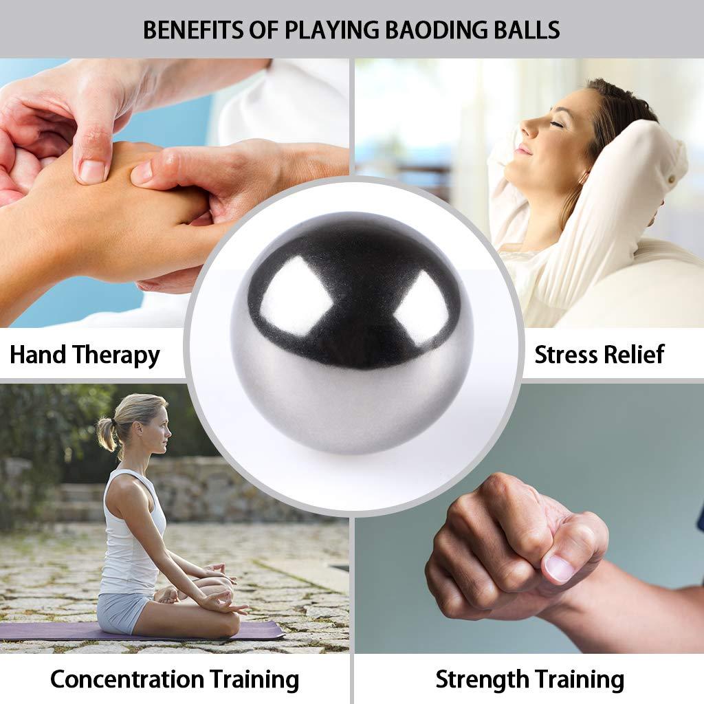 MDLUU MDLUU Stainless Steel Baoding Balls, 1.57 Inches Non - Chime Hand Massage Balls with Case, for Hand Exercise, 1 Pair