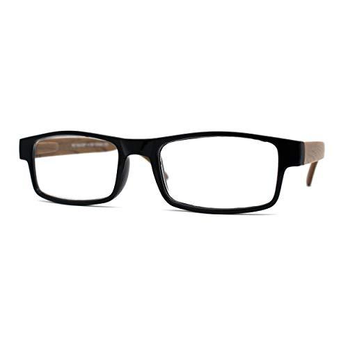 SA106 Mens Classic Rectangle Wood Grain Spring Hinge Arm Plastic Reading Glasses Black Brown +3.25