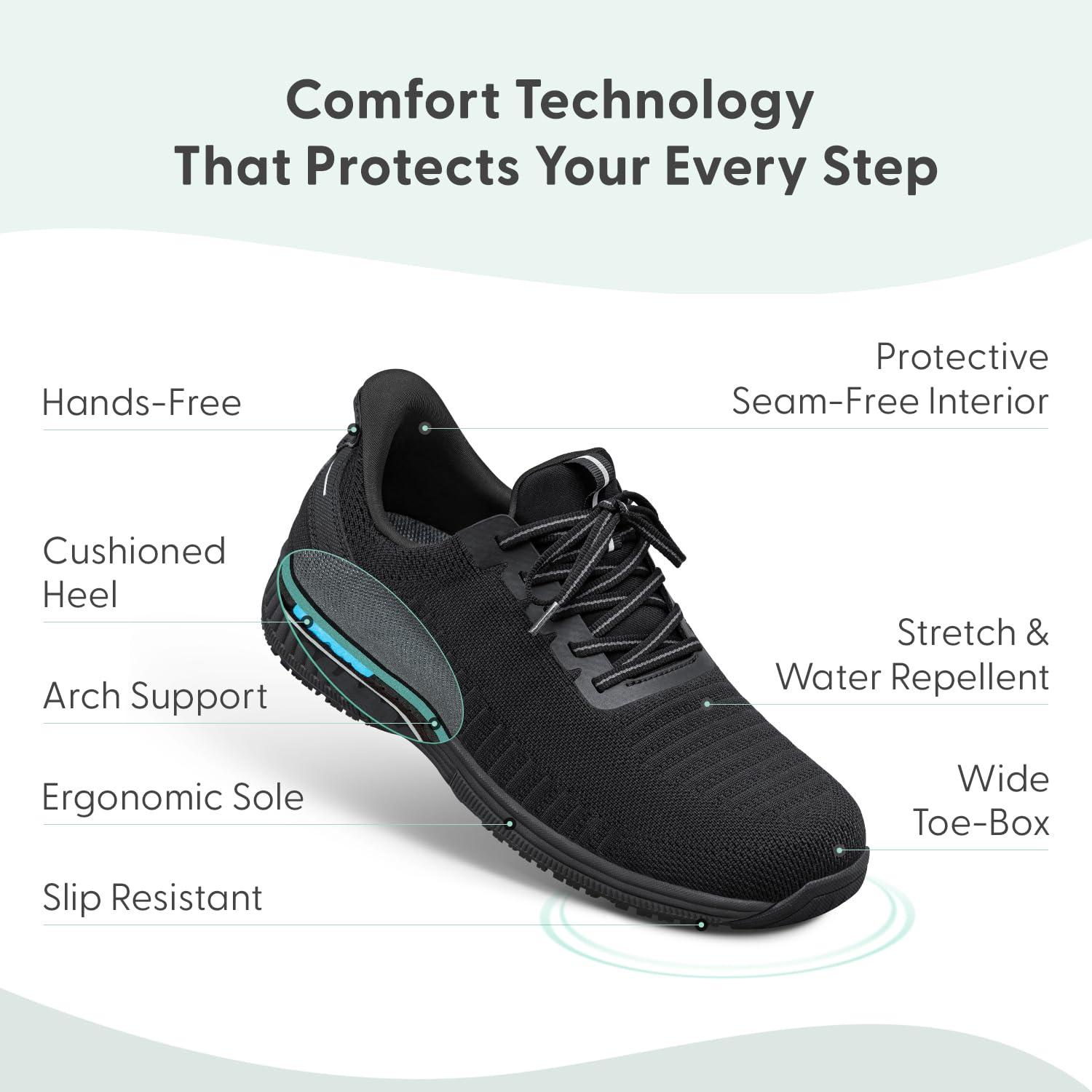 Orthofeet Orthofeet Men\'s Orthopedic Black Knit Yari Hands-Free Sneakers, Size 14