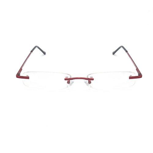 EYE ZOOM EYE ZOOM 2 Pack Rimless Reading Glasses with Slim Wine Red and Silver Case for Men and Women, 1.00