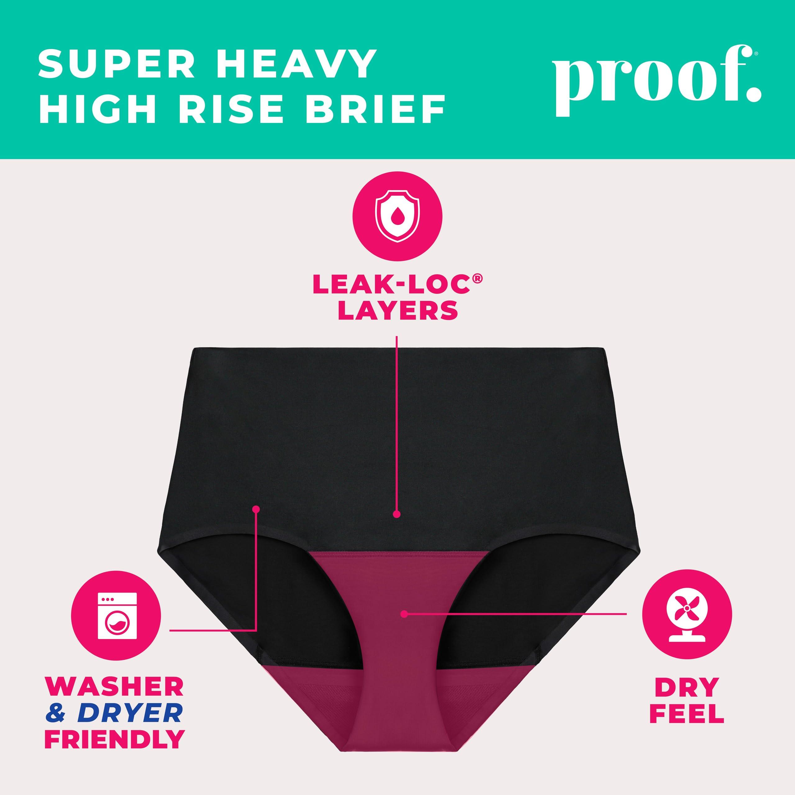 Proof. Proof. by Always Period Underwear 2pk Bundle, Super Heavy & Overnight High Rise Briefs - Medium - Washable Leakproof Period Panties for Women hold up to 7-9 Regular Tampons - Black