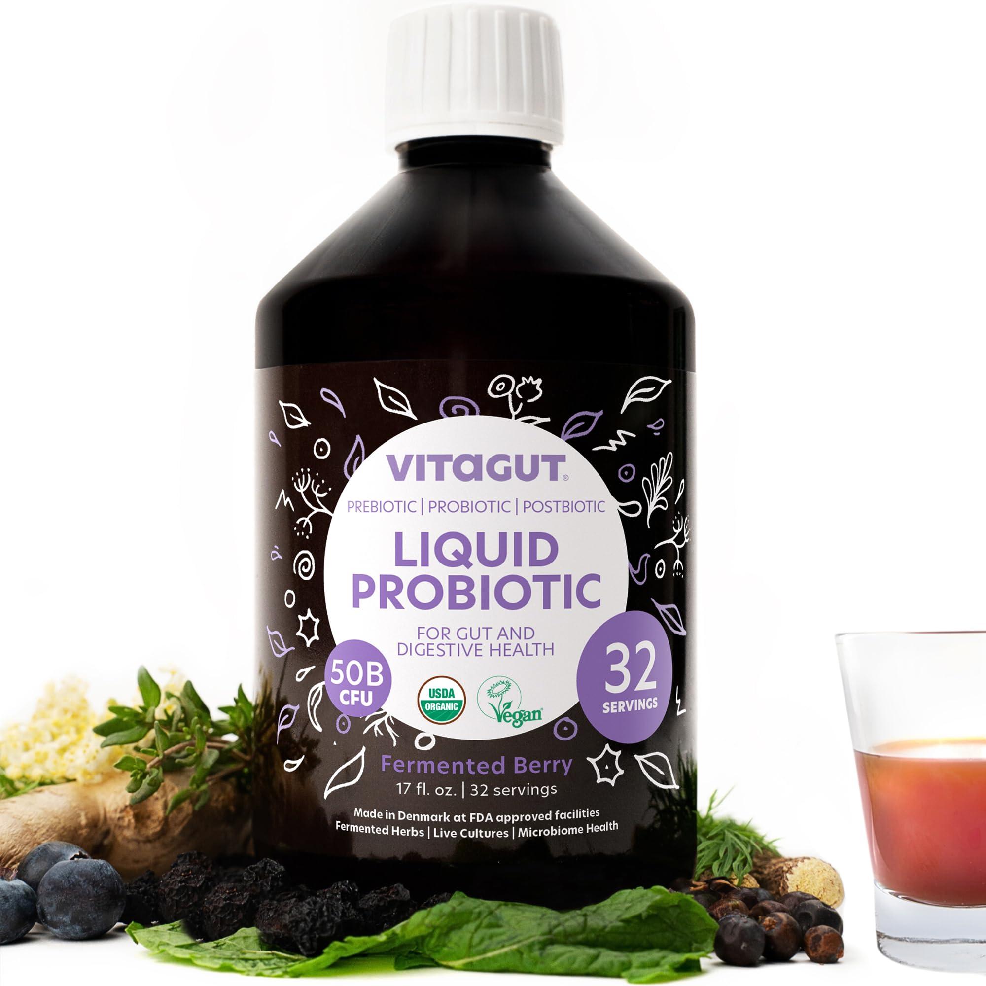 VITAGUT VITAGUT Liquid Probiotic, Prebiotics & Postbiotics 3-in-1 Organic, Live Probiotics for Women & Men - Probiotics for Digestive Health, 50 Billion CFU, 19 Fermented Herbs, Vegan Probiotic for Gut Health