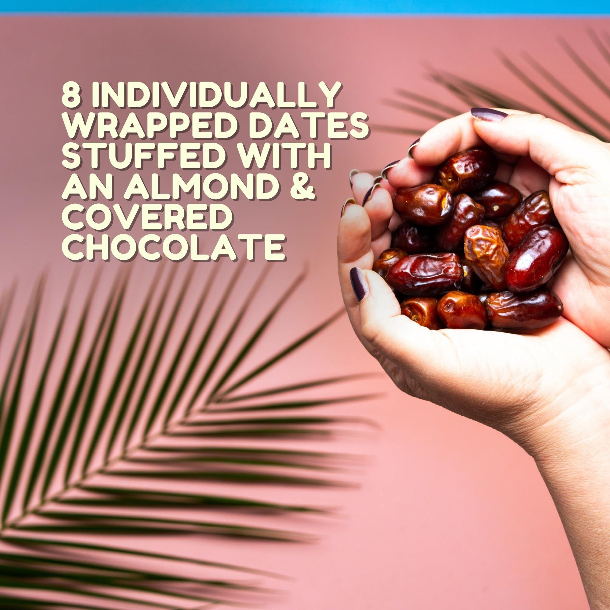 Kitchen & Love Kitchen & Love Chocolate Covered Almond Stuffed Dates in a Convenient Resealable Pouch, 8 Individually Wrapped Pieces, 85% Extra Dark Chocolate, Healthy Snack, 3.5 oz pouch (Pack of 4)