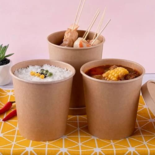 Hemoton Hemoton 25 Pack 32 oz Kraft Paper Cups with Lids- Disposable Soup Containers with Lids Ice Cream Cups with Lids- Microwavable and Freezer (25Cups& 25 Lids)