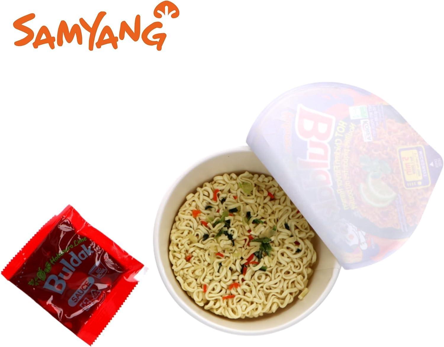 Vmart Vmart Buldak Noodles Hot Chicken Flavour Ramen Habanero Lime Big Bowl Cup 110g Instant Korean Food Snacks (Pack of 16)